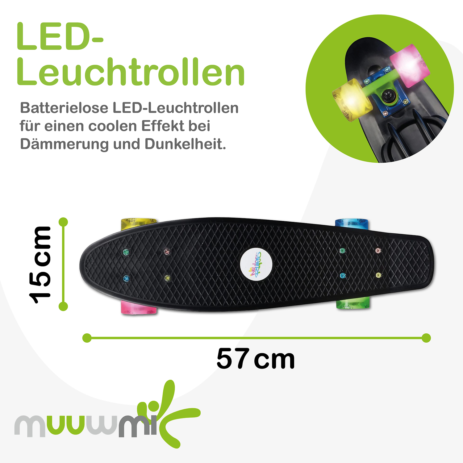 LED, Leuchtrollen, Skateboard, Trittbrett, batterielos