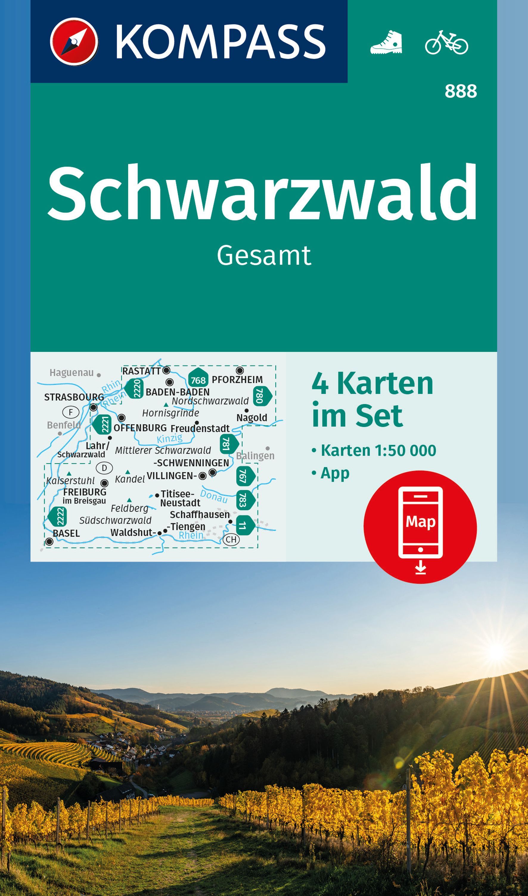 9783991214083 KOMPASS Wanderkarte Schwarzwald, Cover Waldlandschaft