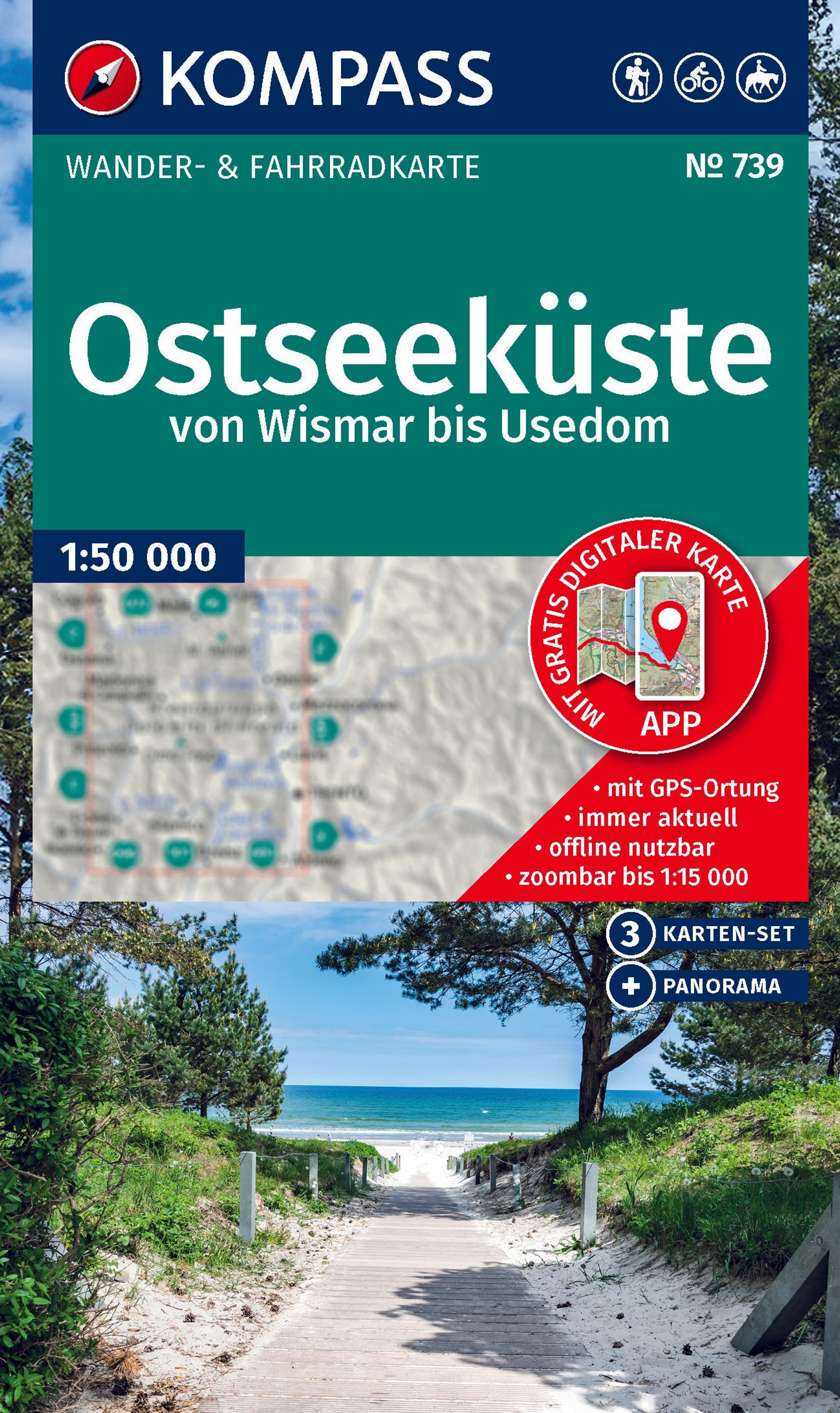 KOMPASS Wanderkarten Ostseeküste Wismar bis Usedom Werbung, Pfad, Plakat, Draußen, Wanderweg