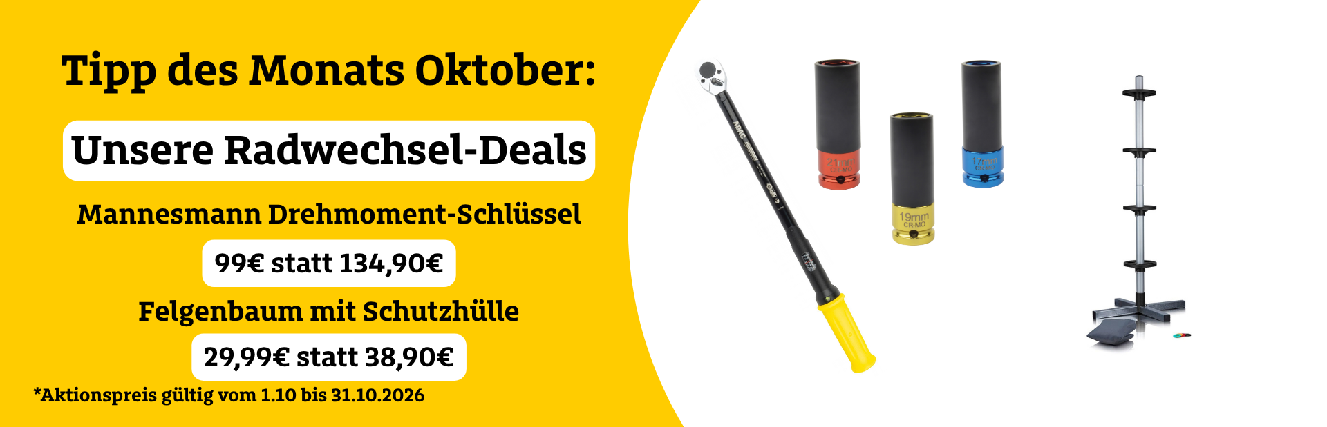 Tagesangebot, Radwechsel-Deals, Drehmoment-Schlüssel, Felgenbaum, Schutzhülle