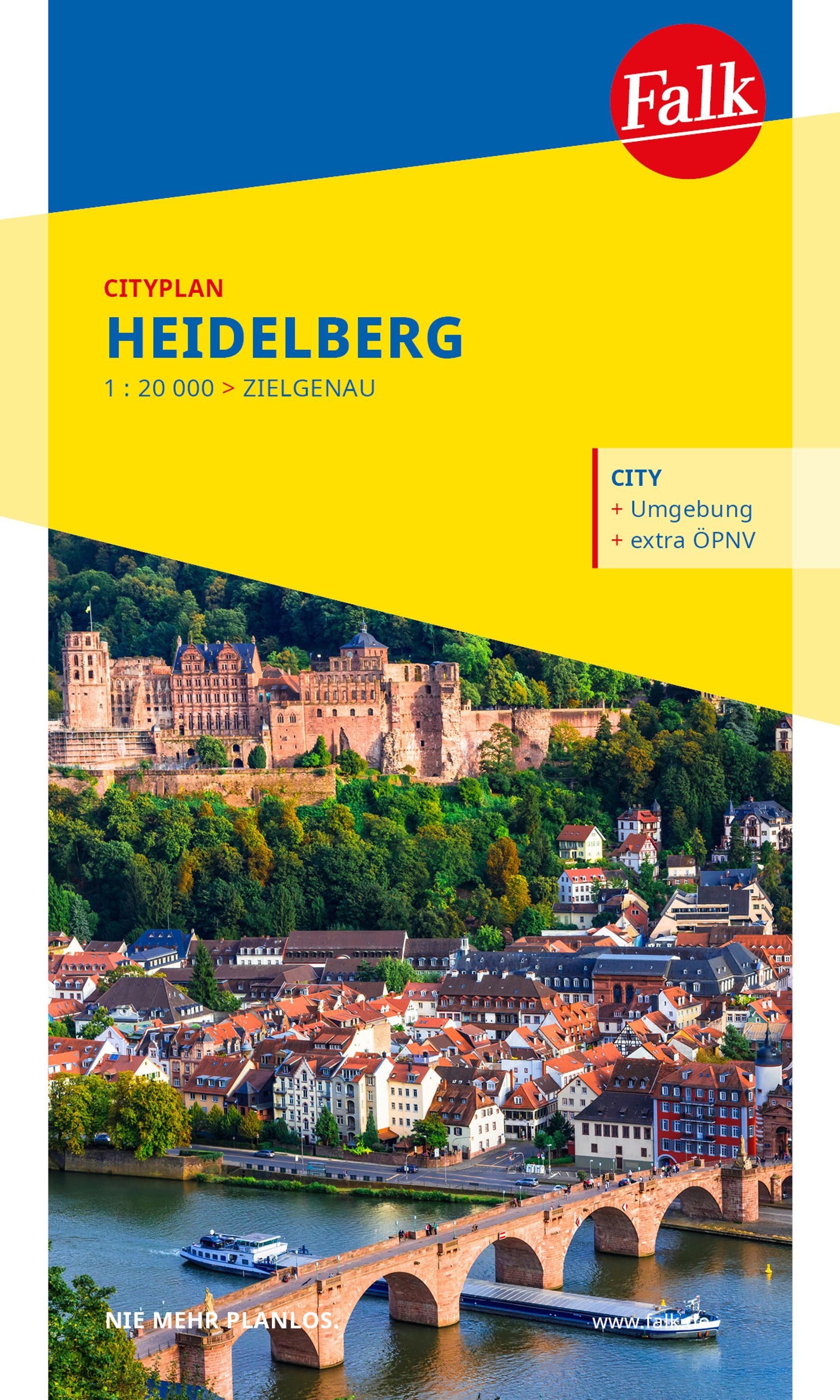 Falk Cityplan Heidelberg 1:20.000 Cover Falk Cityplan Heidelberg. Uferpromenade, Plakat, Gebäude, Brücke