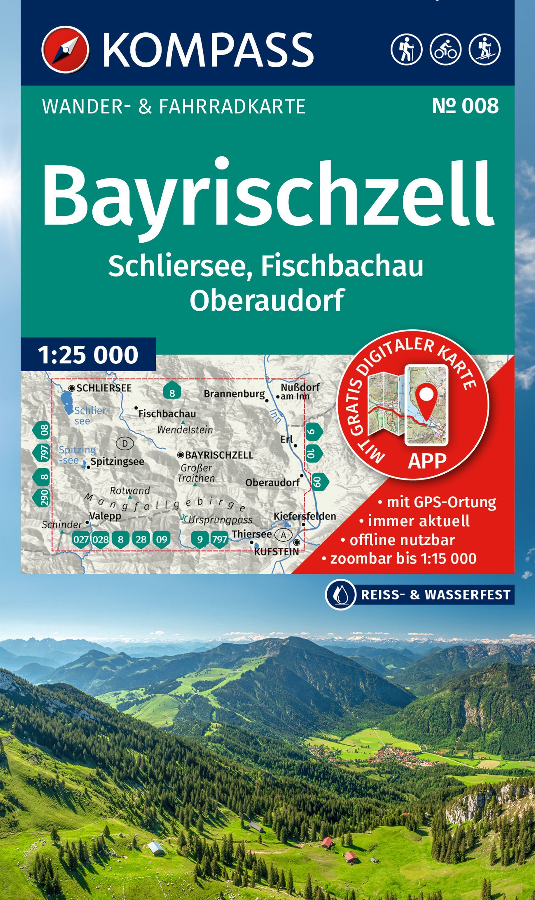 KOMPASS Wanderkarte 008 Bayrischzell, Schliersee Werbung, Plakat