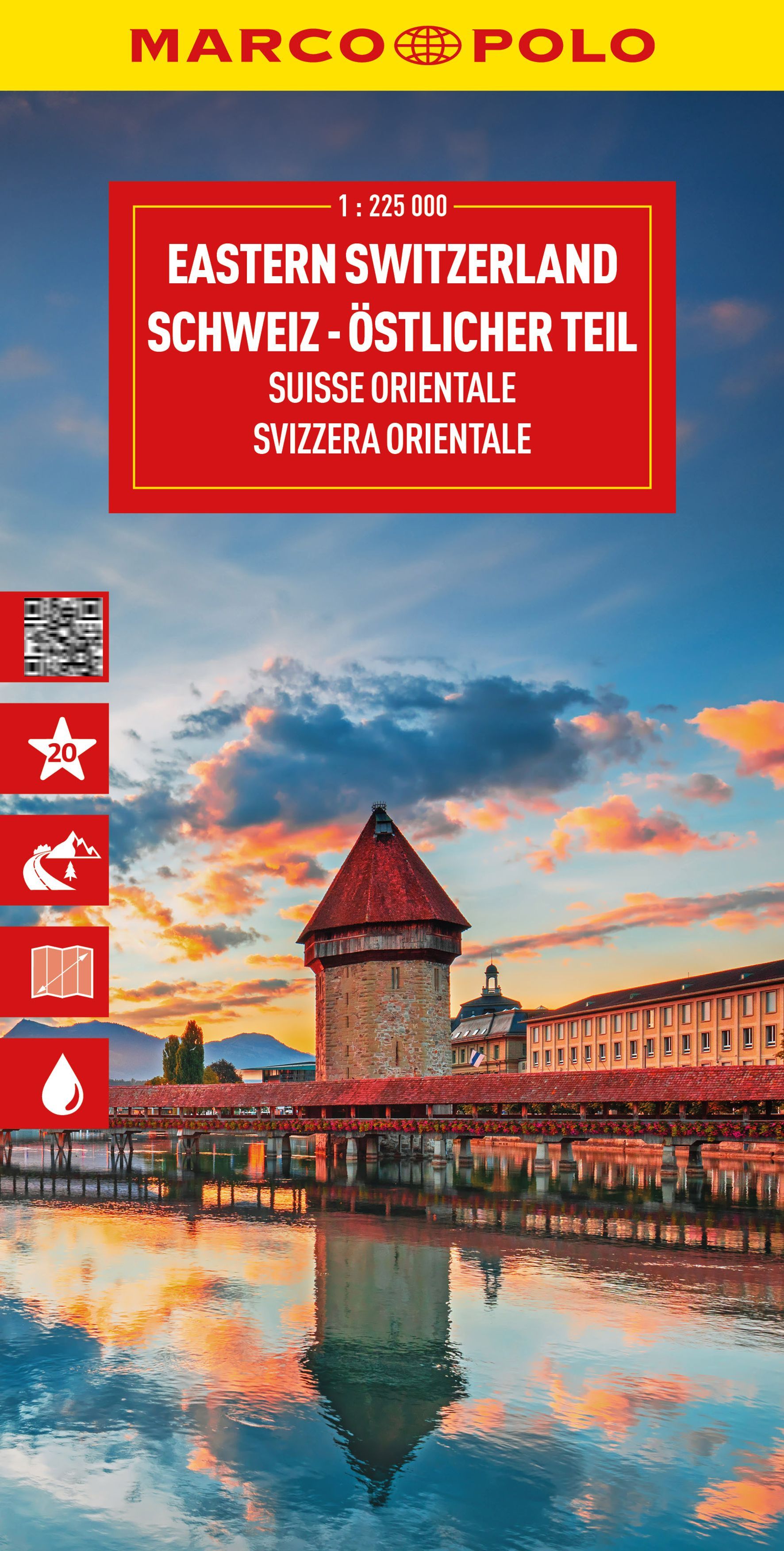 MARCO POLO Reisekarte Schweiz 02 - Östlicher Teil Cover MArco Polo Reisekarte Schweiz. Uferpromenade, Werbung, Plakat, Draußen, Landschaft