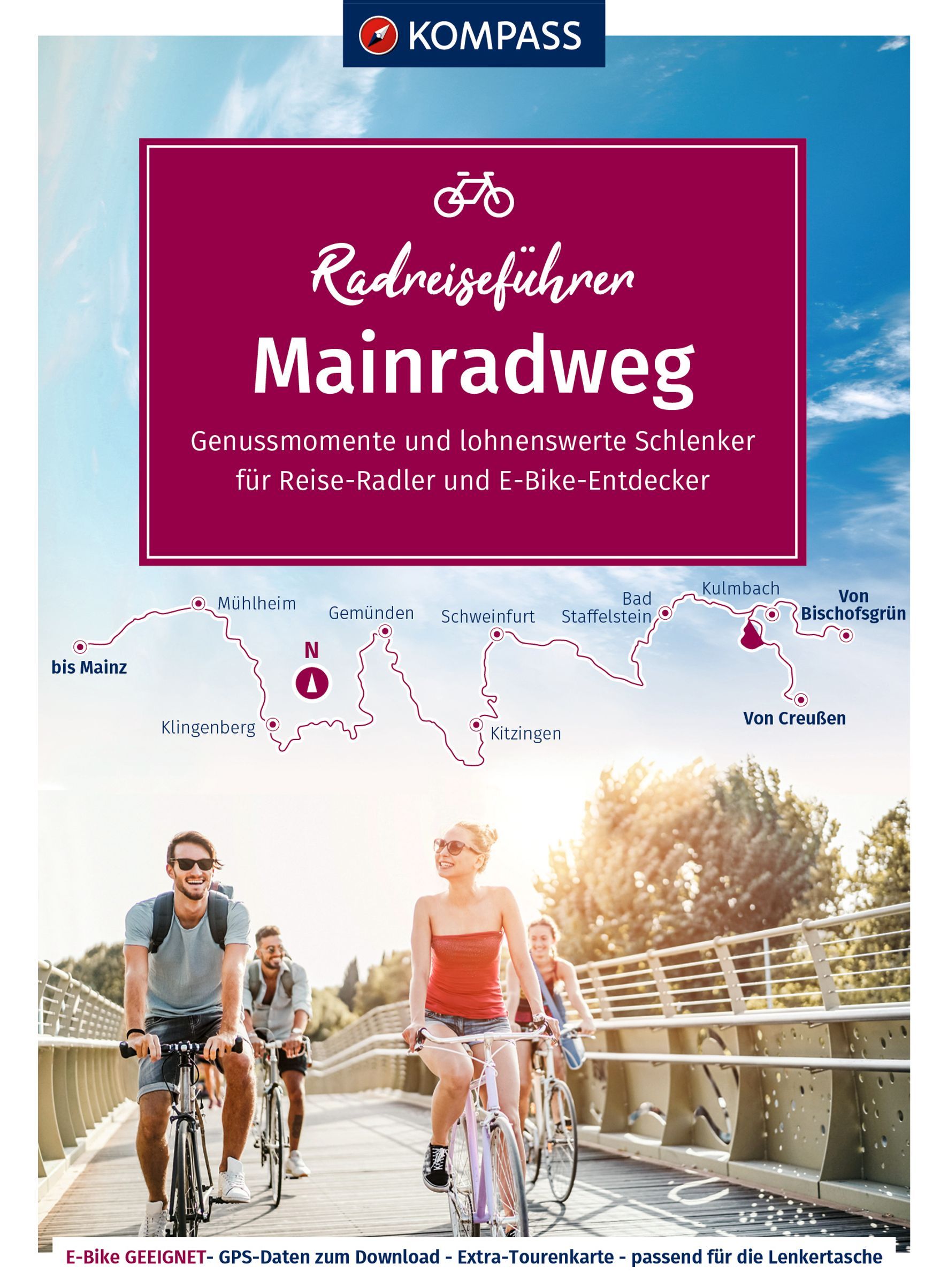 KOMPASS Radreiseführer Mainradweg Werbung, Plakat, Person, Erwachsener, Mann