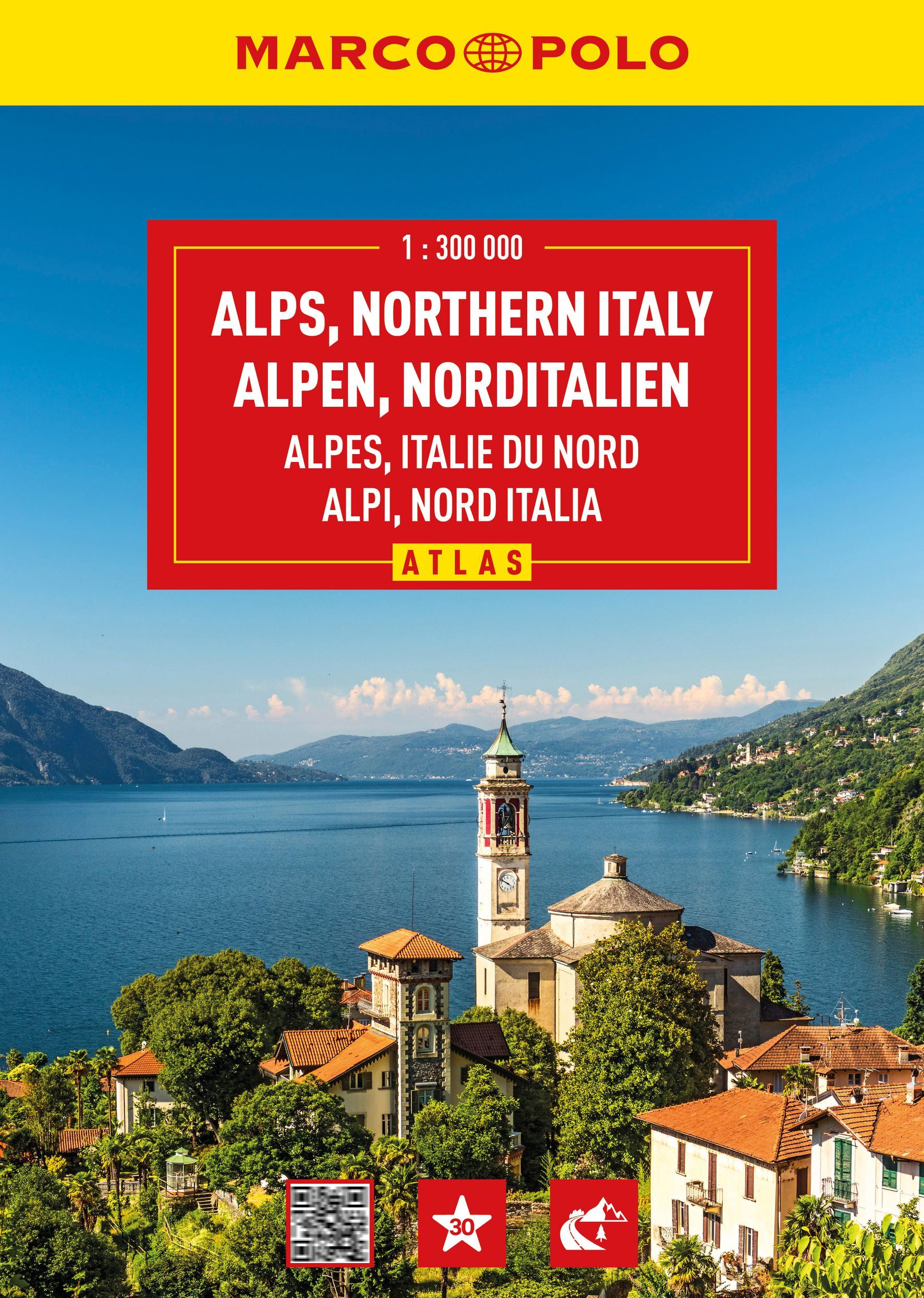MARCO POLO Reiseatlas Alpen, Norditalien 1:300.000 Szenerie, Uferpromenade, Sommer, Werbung, Nachbarschaft