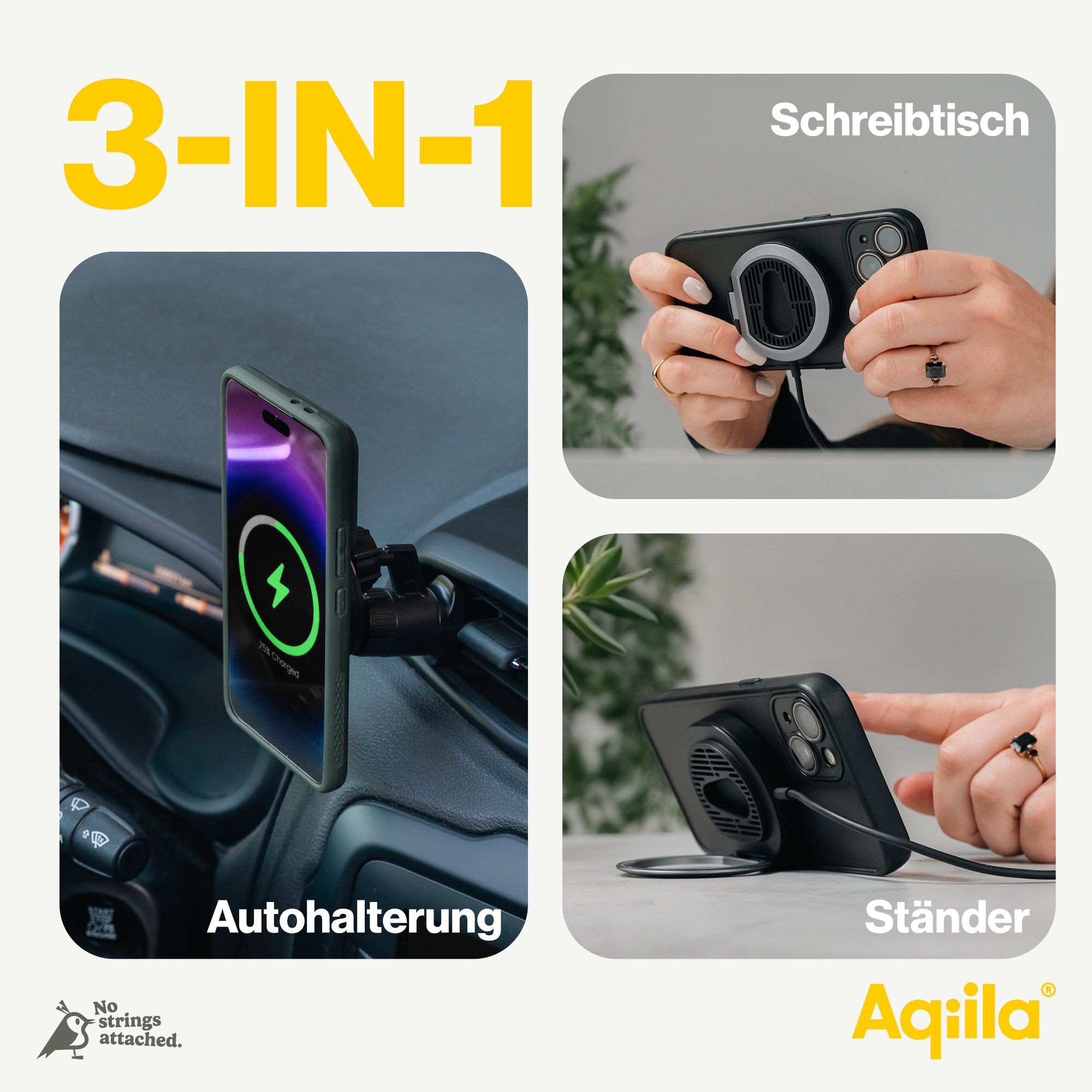 Autohalterung, Handyladegerät, Kfz-Ständer, Ständer, 3-in-1