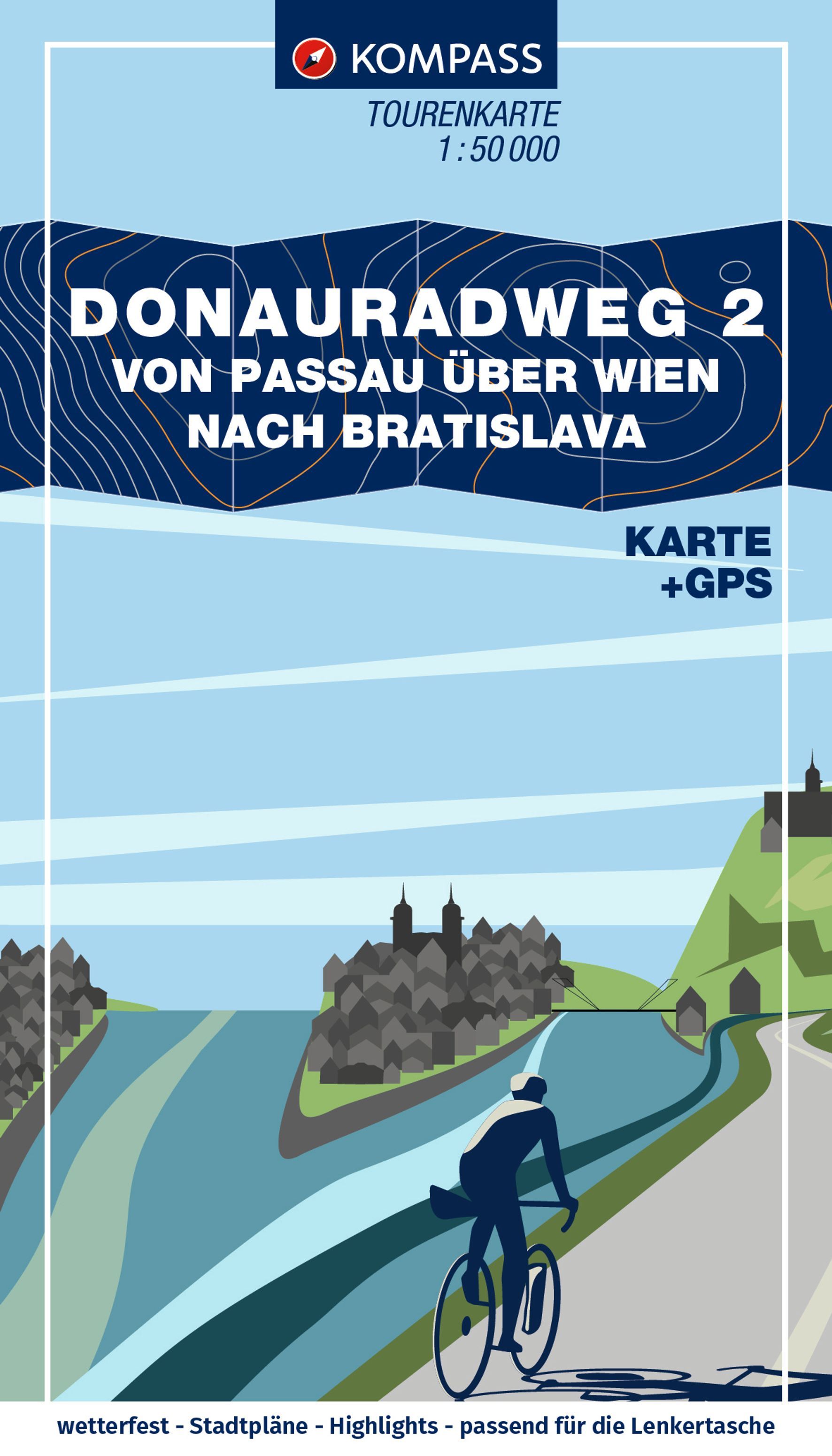 KOMPASS Fahrrad-Tourenkarte Donauradweg 2 Werbung, Plakat, Person