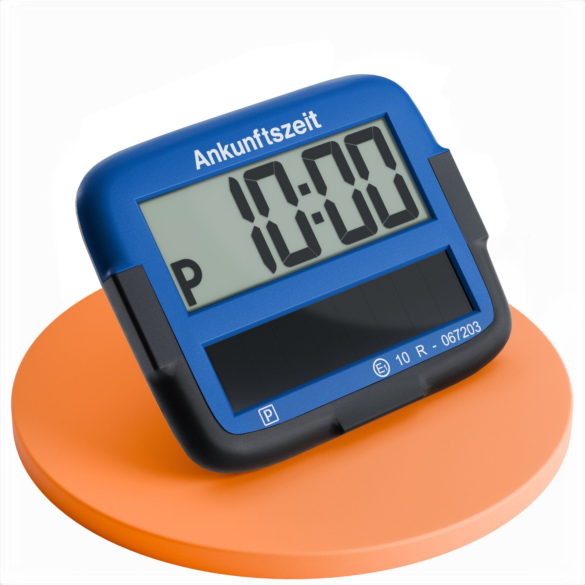 Parkscheibe Blau mit Schwarzen Rand auf orangen Kreis