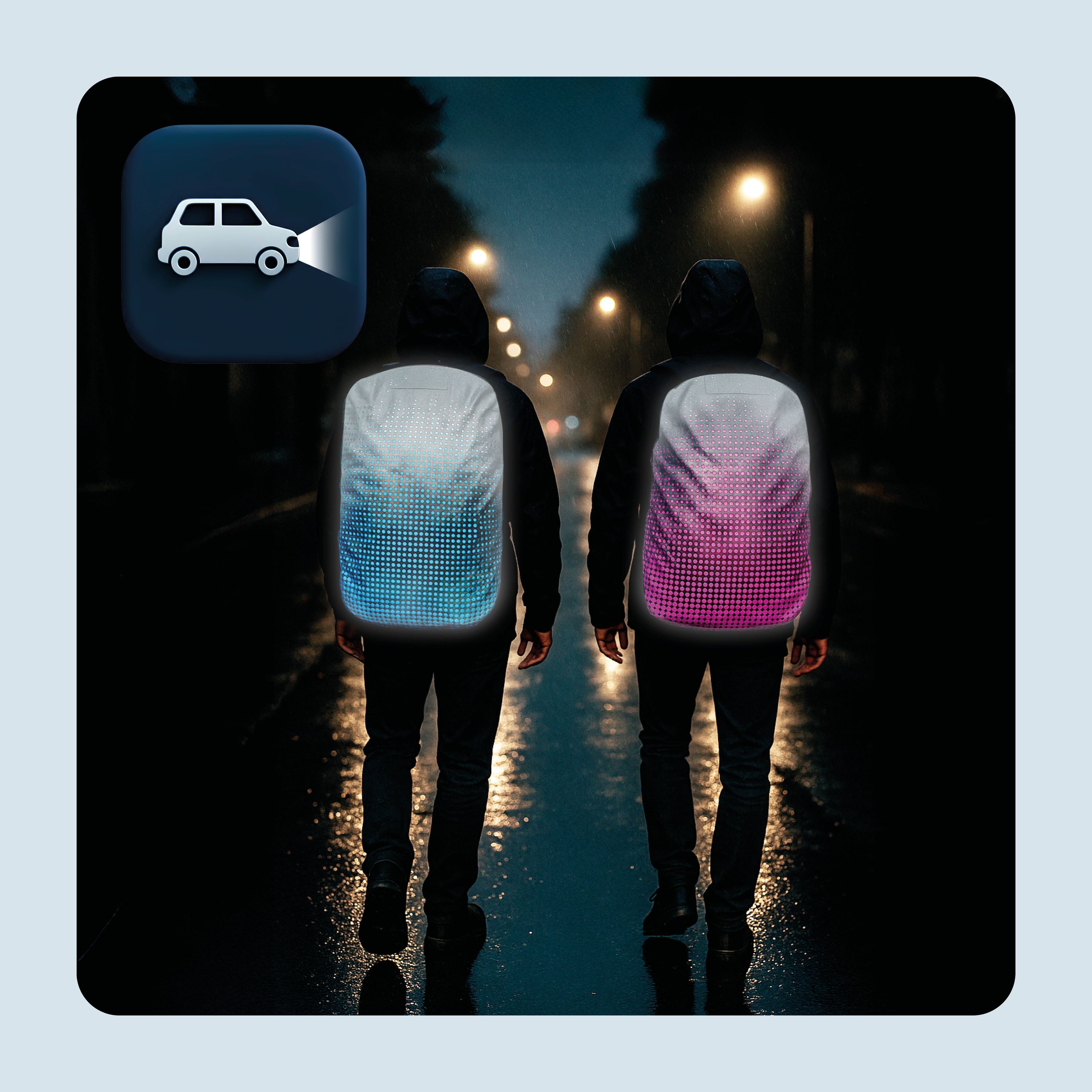 Rucksack, Rucksack mit LED, Paarleuchten, Nachtwanderung, Reflexionsmuster