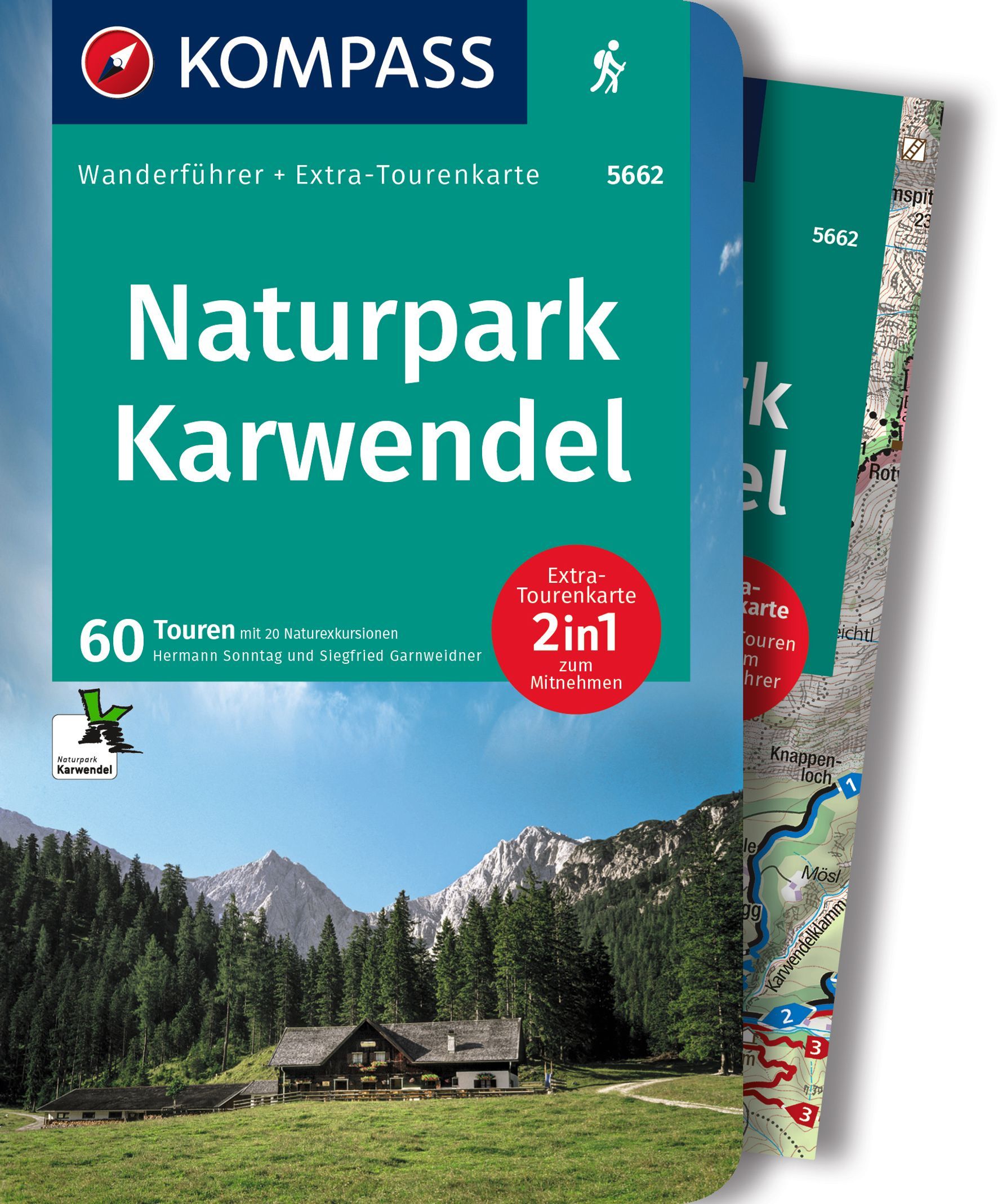 9783991216223 KOMPASS Wanderführer Naturpark Karwendel, Cover Berghütte mit Bergpanorama