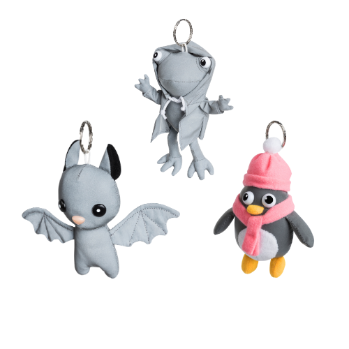 figuren, plush, schlüsselanhänger, tiere, bat, pinguin, grau