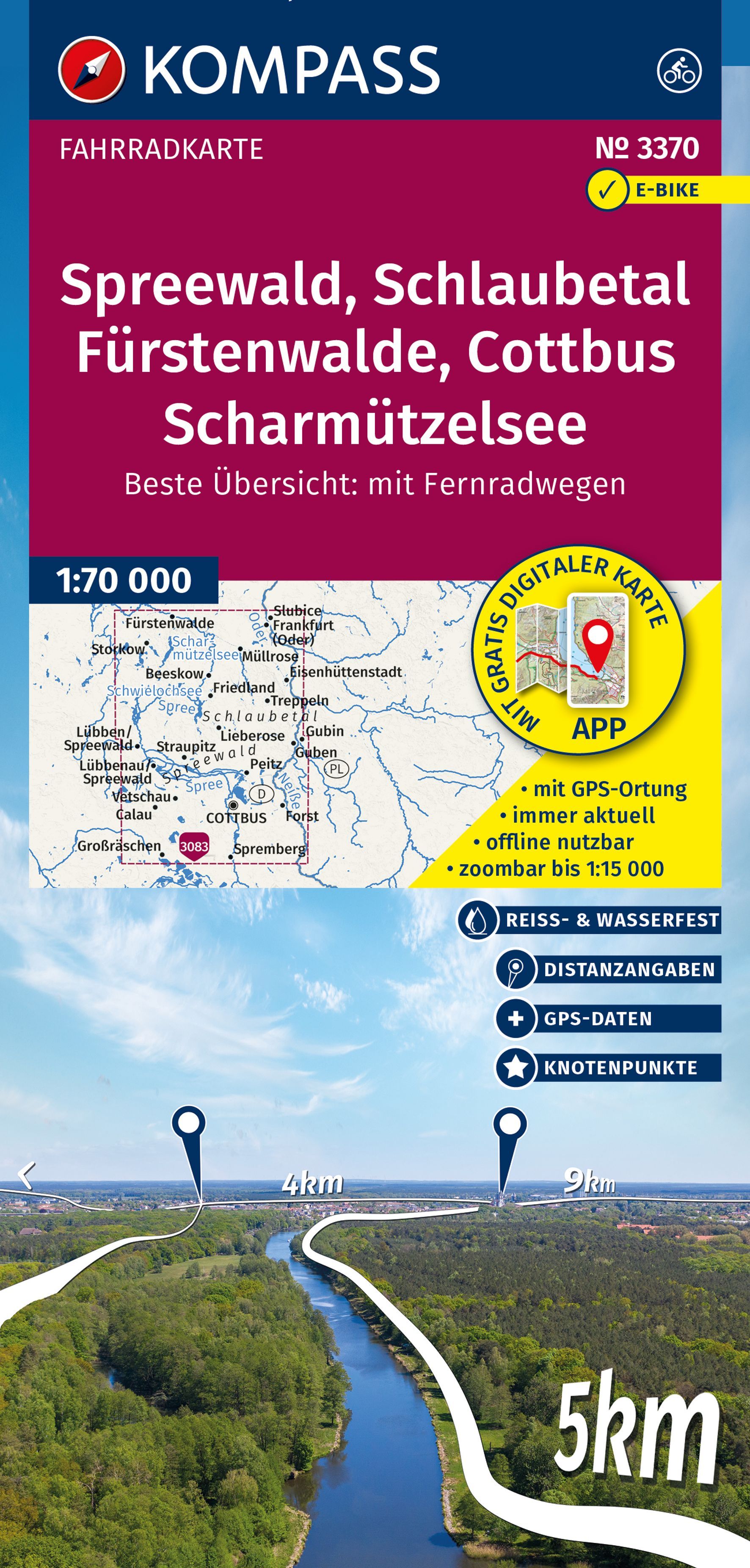 KOMPASS Fahrradkarte 3370 Spreewald, Schlaubetal Werbung, Plakat, Land, Natur, Draußen