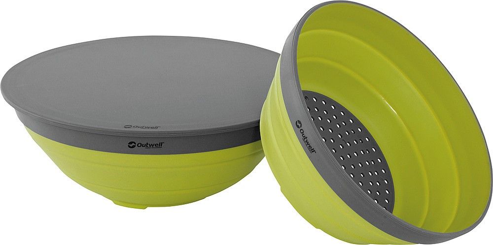 Outwell Schüssel und Sieb, faltbar shadow green mit grauen Deckel