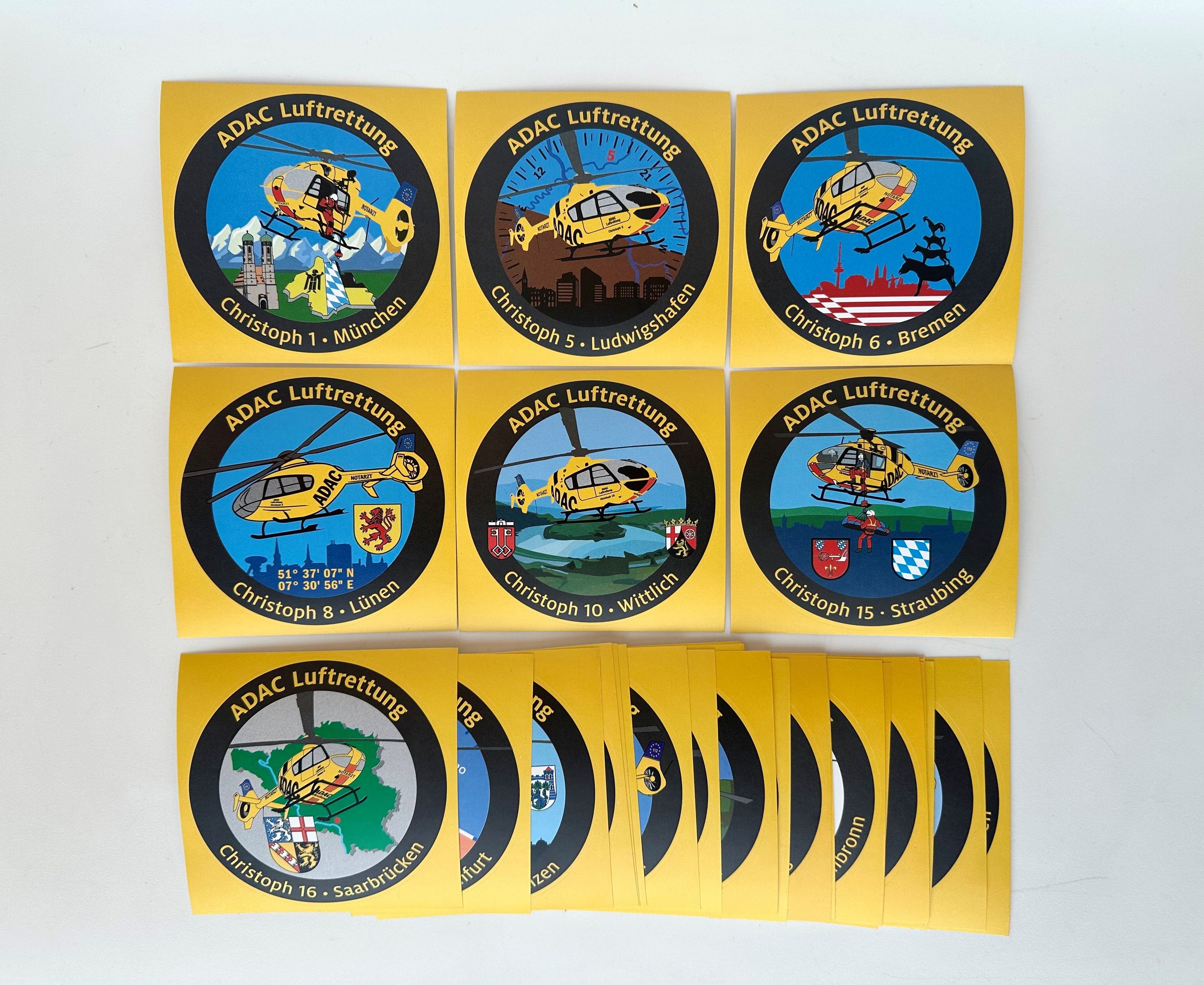 Set aller Aufkleber der Stationen der ADAC Luftrettung