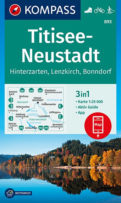 9783991215660 KOMPASS Wanderkarte Titisee-Neustadt, Baumlandschaft die sich im See spiegelt