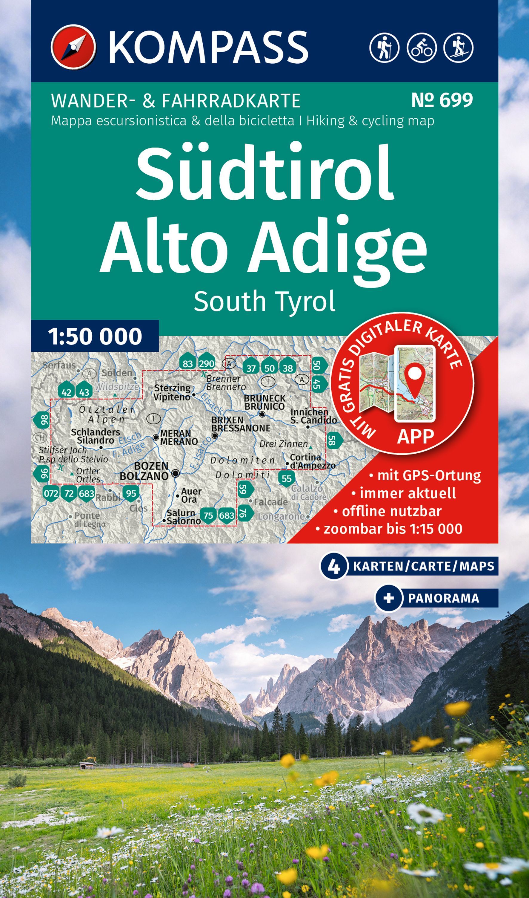 KOMPASS Wanderkarten-Set 699 Südtirol, 4 Karten Werbung, Plakat, Draußen, Natur