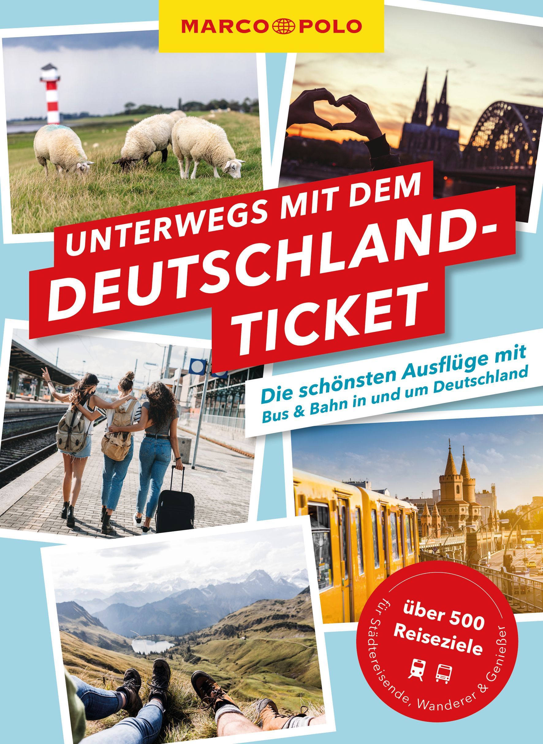 MARCO POLO Unterwegs mit dem Deutschlandticket Cover Marco Polo Reiseführer. Unterwegs mit dem Deutschlandticket. Werbung, Fotografie, Plakat, Grünland, Schaf
