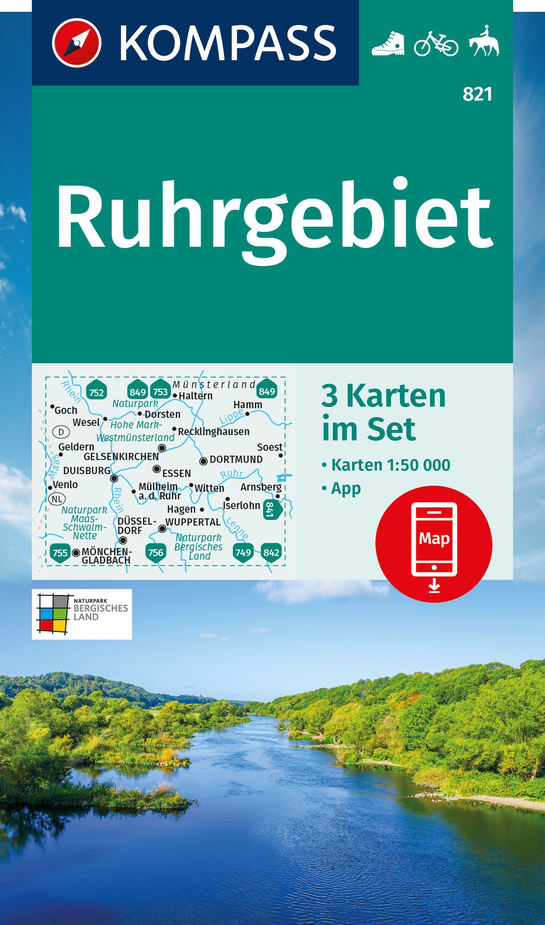 9783991219972 Cover Kompass Wanderkarte Ruhrgebiet