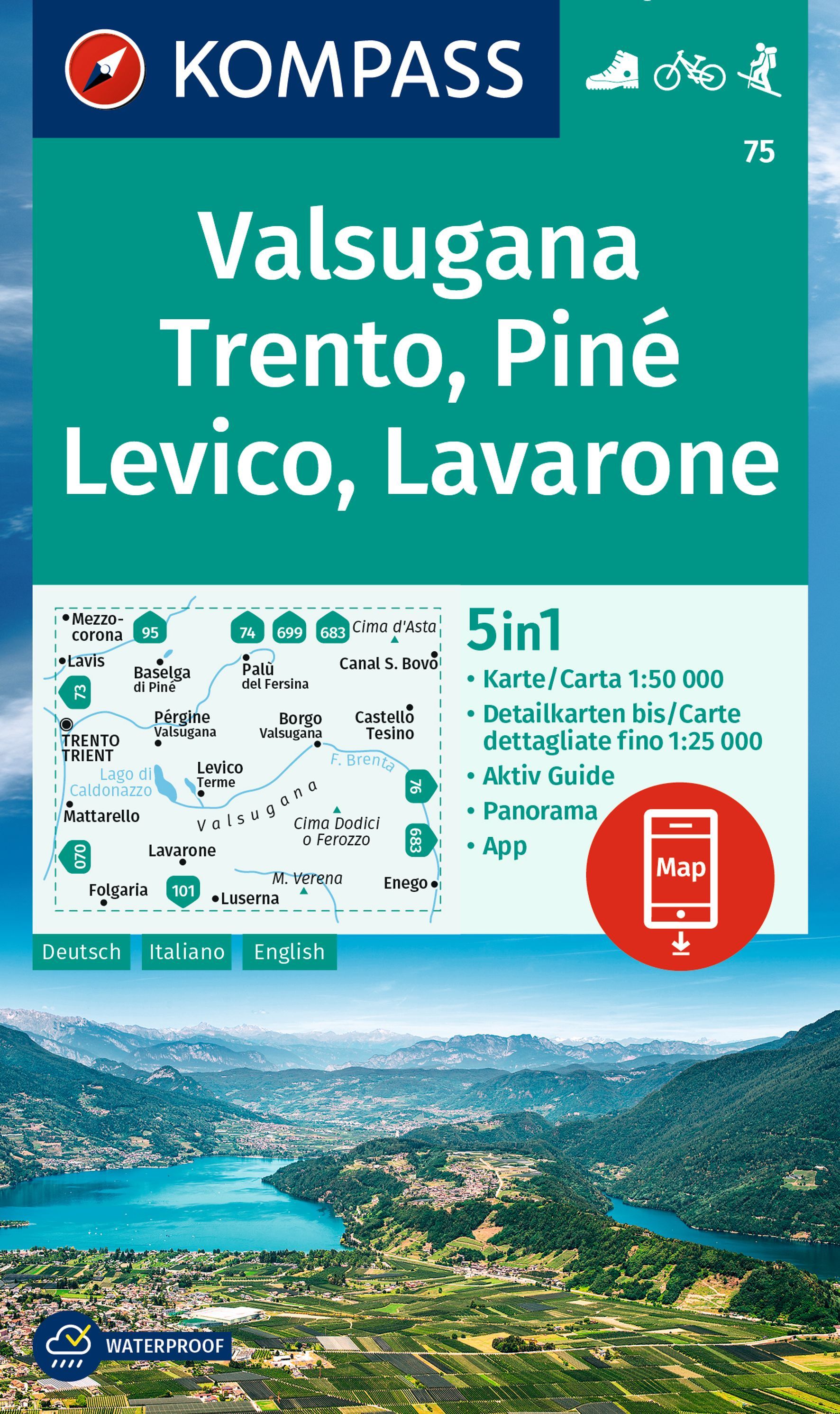 9783991214724 Cover Kompass Wanderkarte Valsugana, Trento, Pine, Levico, Lavarone