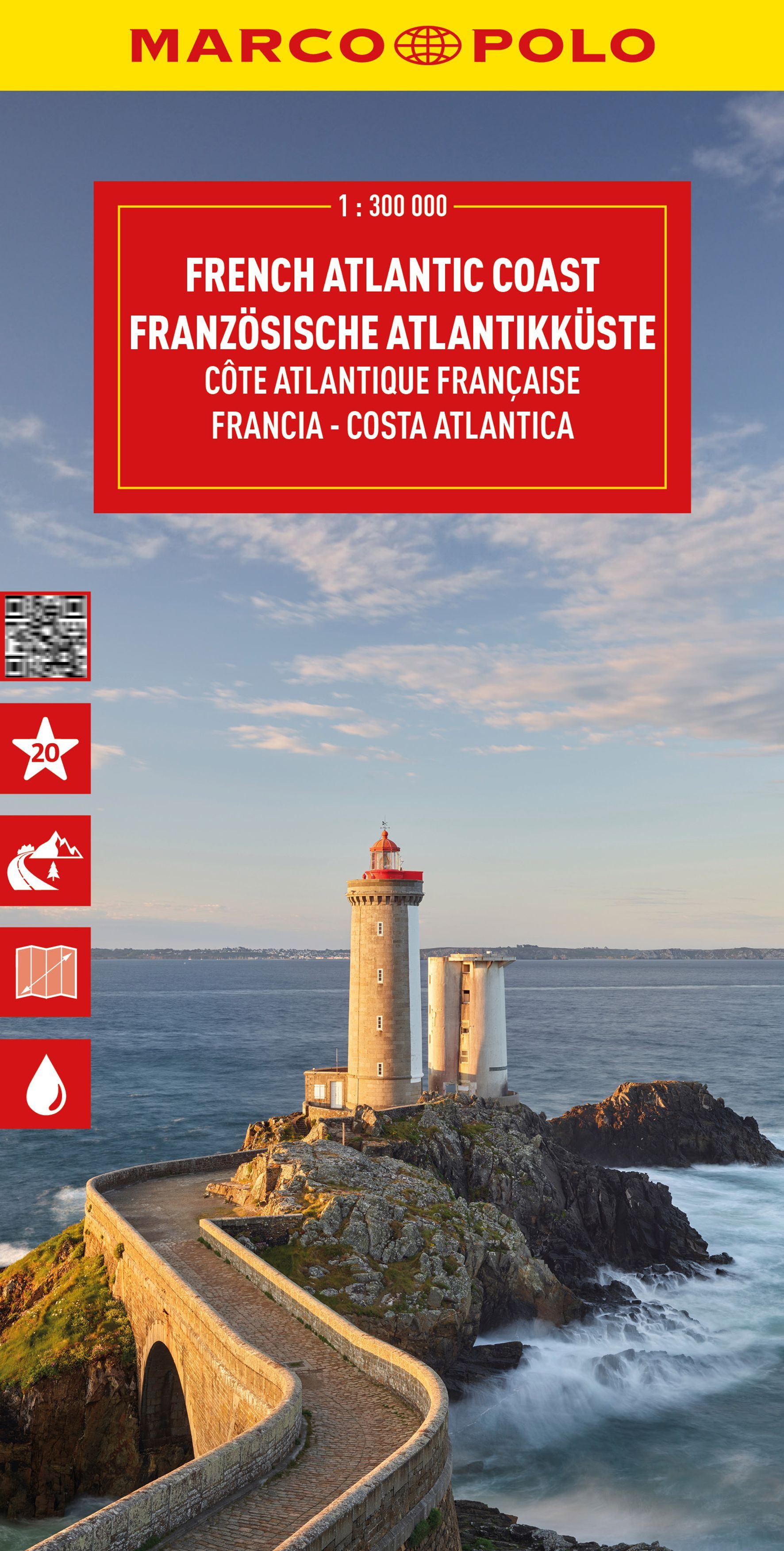 MARCO POLO Reisekarte Französische Atlantikküste Cover Marco Polo Freizeitkarte Französische Atlantikküste. Weg zu Leuchturm an Meerspitze