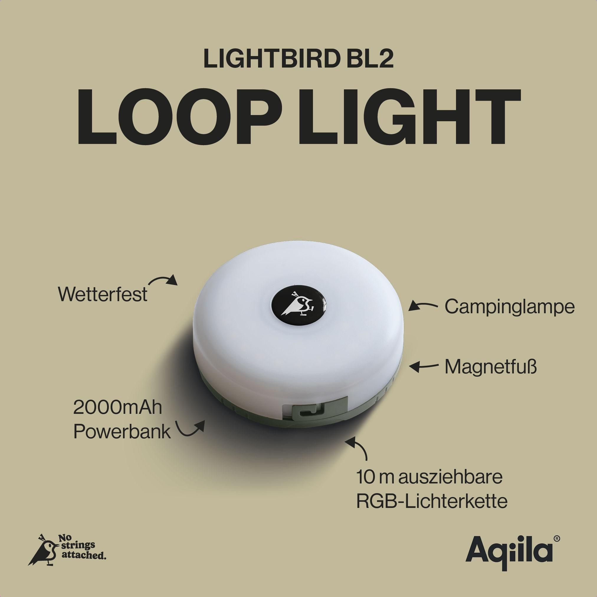 Schlauchloser Outdoor-Licht, Loop Light, Campinglampe, Powerbank 2000mAh, RGB-Lichtkette