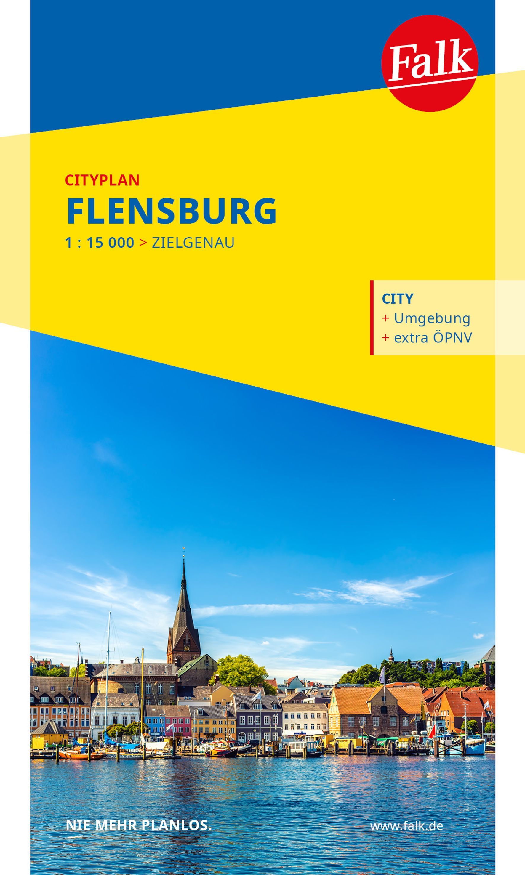 Falk Cityplan Flensburg 1:15.000 Werbung, Plakat, Wasser, Uferpromenade, Turmspitze, Werbung, Plakat, Wasser, Uferpromenade, Turmspitze,