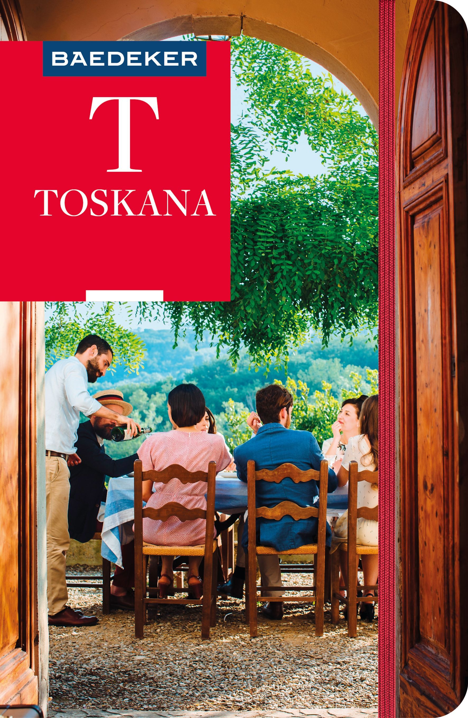 9783575000651 Baedeker Reiseführer Toskana, Cover Blick auf eine Terasse mit Familie am Essenstisch