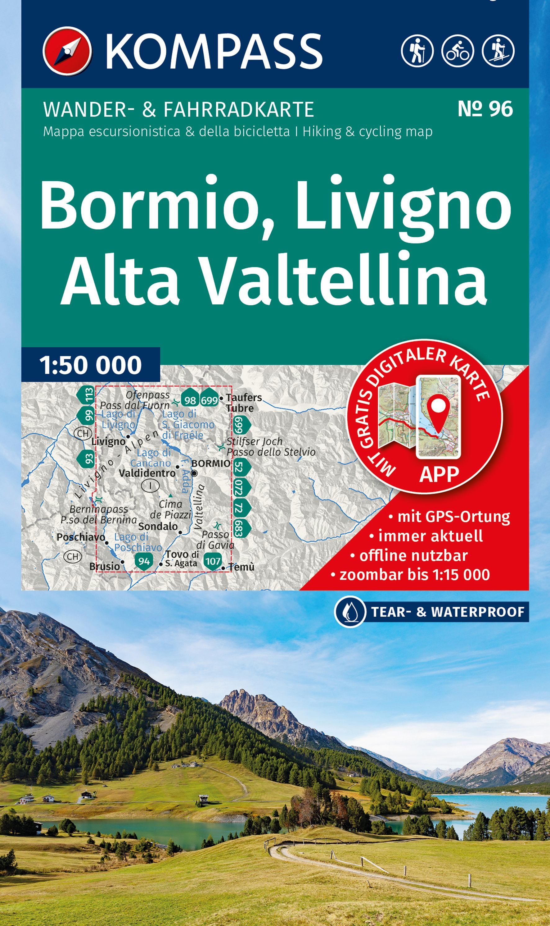 Wanderkarte, Bormio Livigno, Alta Valtellina, 1:50 000, Touristische Karte