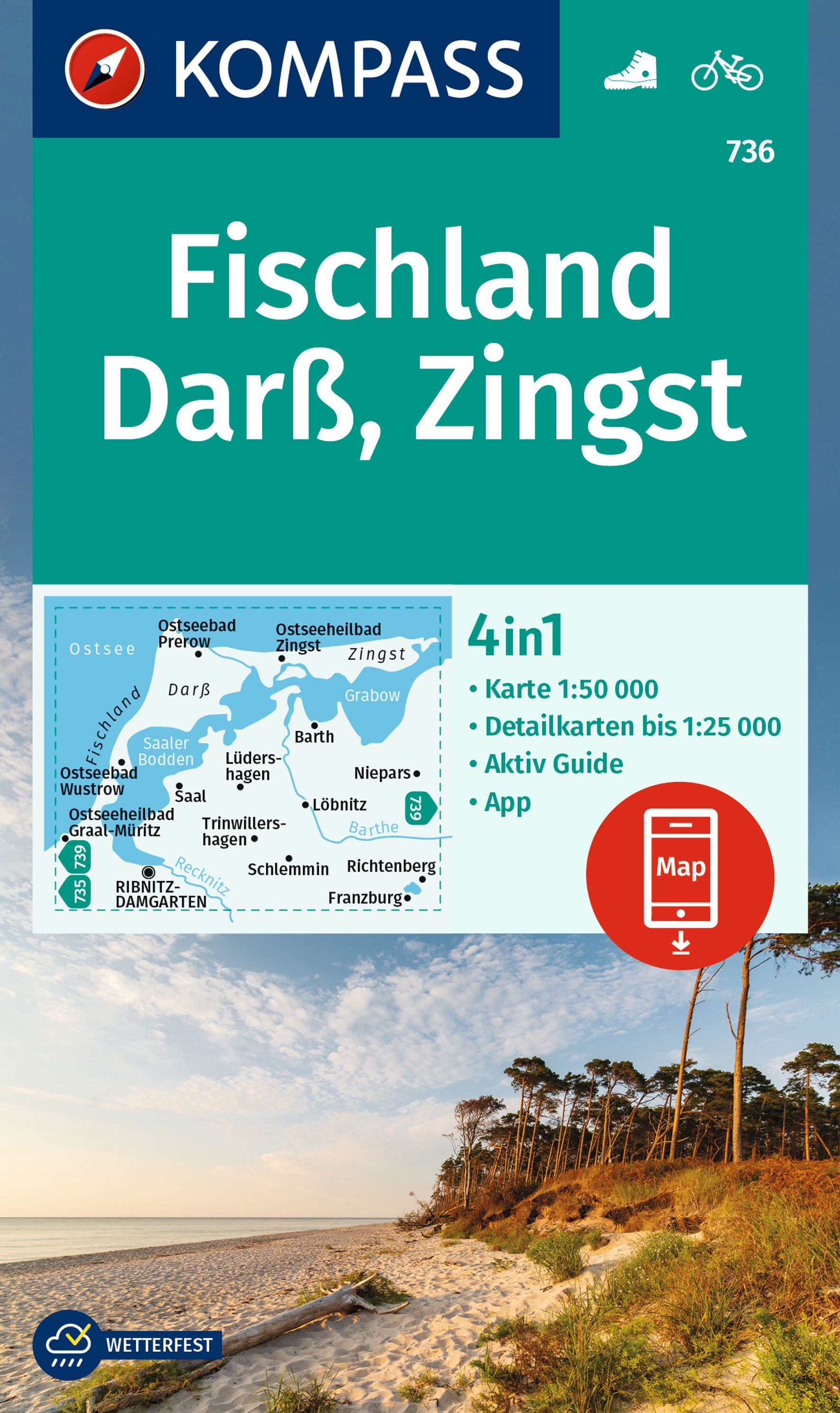 9783991217121 Cover Kompass Wanderkarte Fischland, DArß, zingst