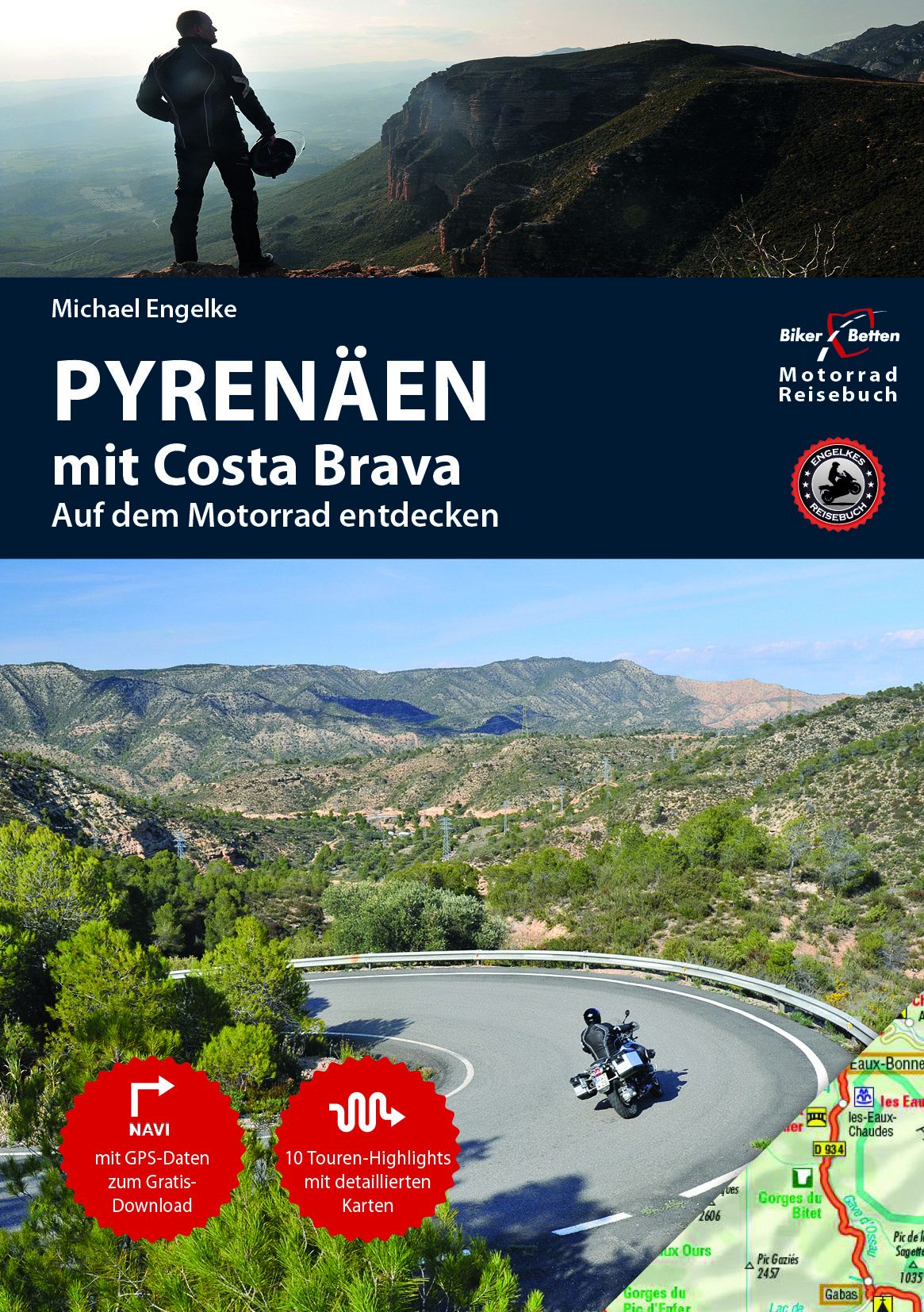 Motorrad Reiseführer Pyrenäen mit Costa Brava Werbung, Plakat, Erwachsener, Mann, Person