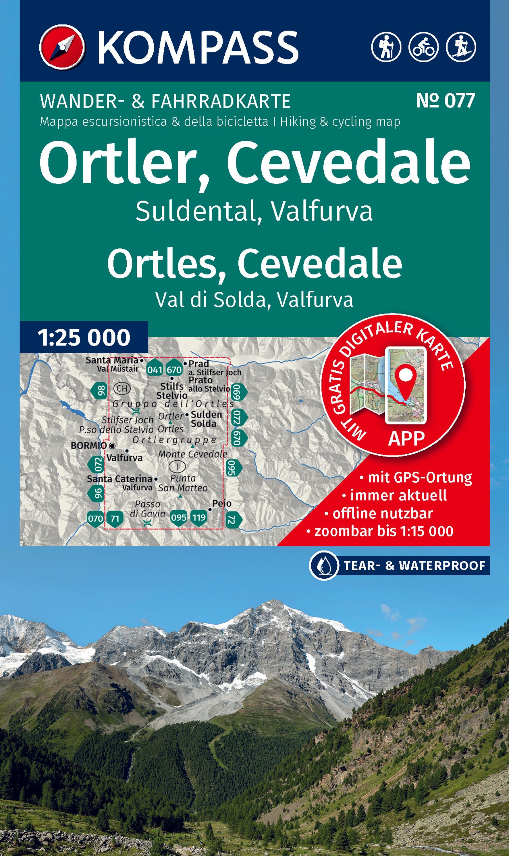 KOMPASS Wanderkarte 077 Ortler,Cevedale,Suldental