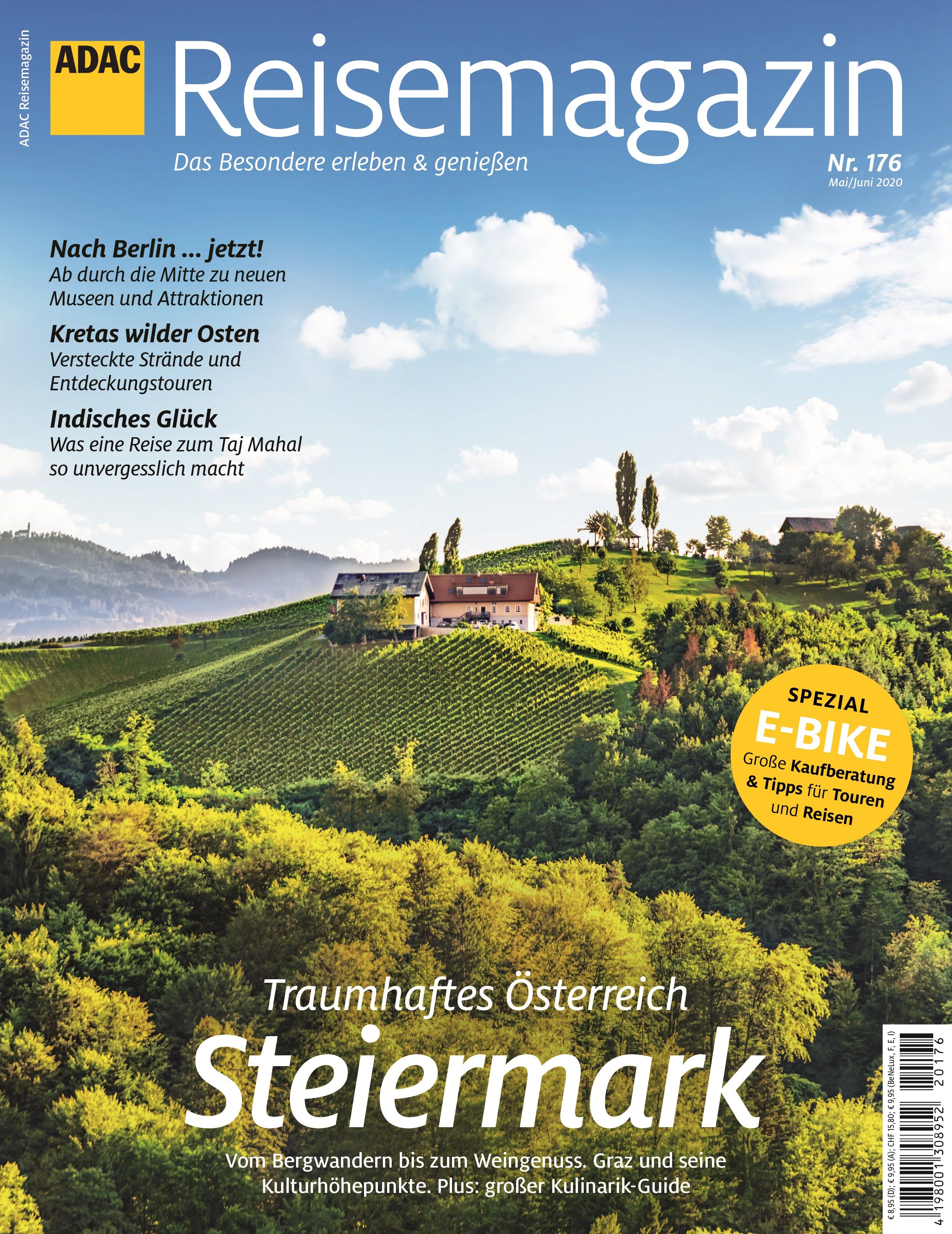 ADACRM2002-01-Titel-F3 ADAC Reisemagazin, Steiermark, Bergische Landschaft, Wald, Gebäude