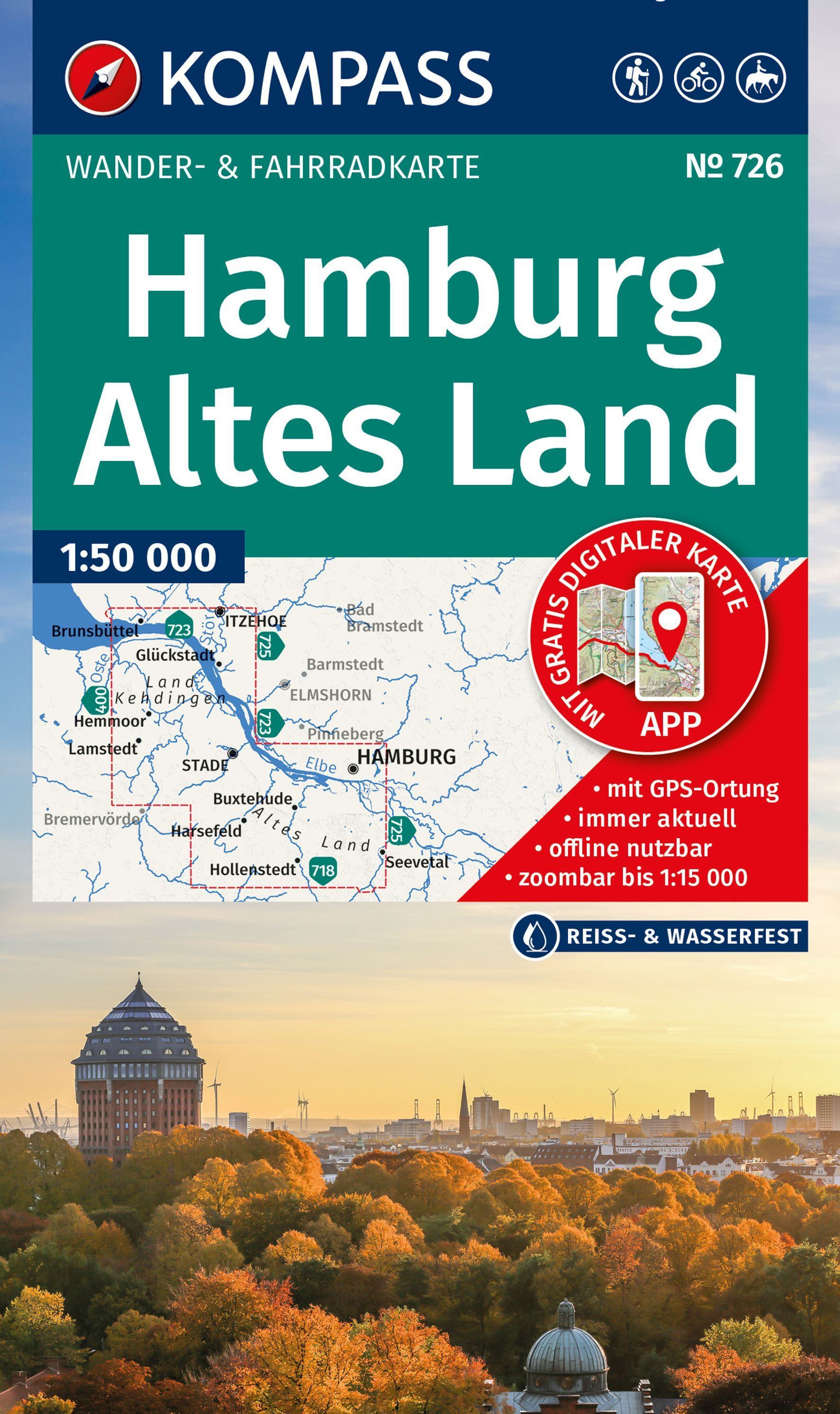 KOMPASS Wanderkarte Hamburg, Altes Land 1:50.000 Werbung, Plakat