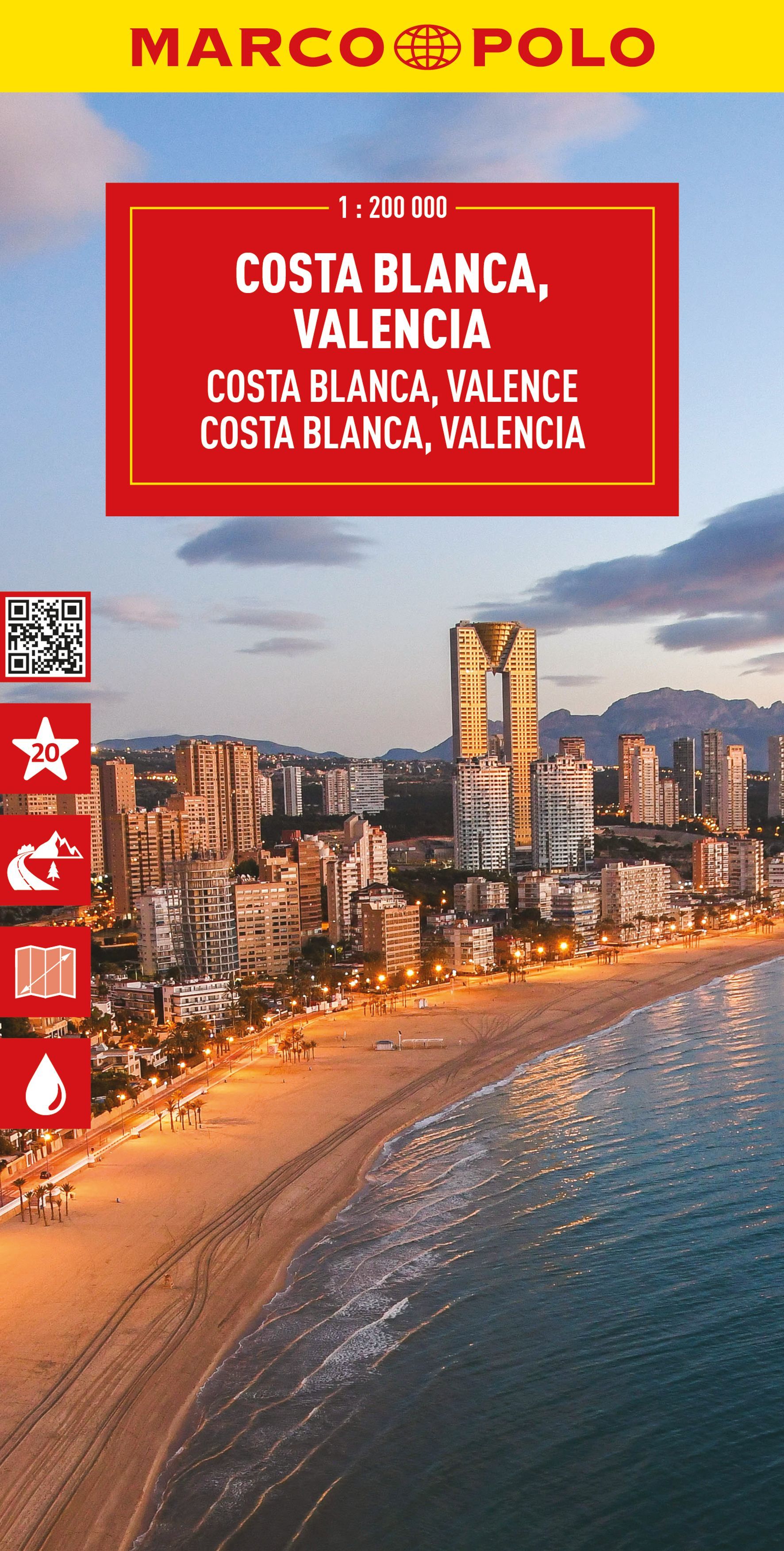 MARCO POLO Reisekarte Costa Blanca 1:200.000 Stadt, Städtisch, Metropole, Uferpromenade, Hochhaus,