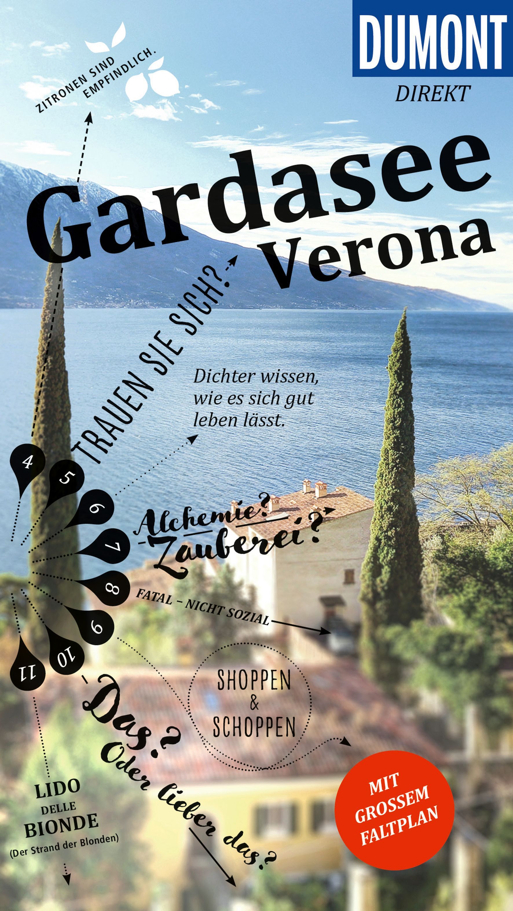 DUMONT direkt Reiseführer Gardasee, Verona Cover, See, Natur, Werbung, Plakat, Buch, Veröffentlichung
