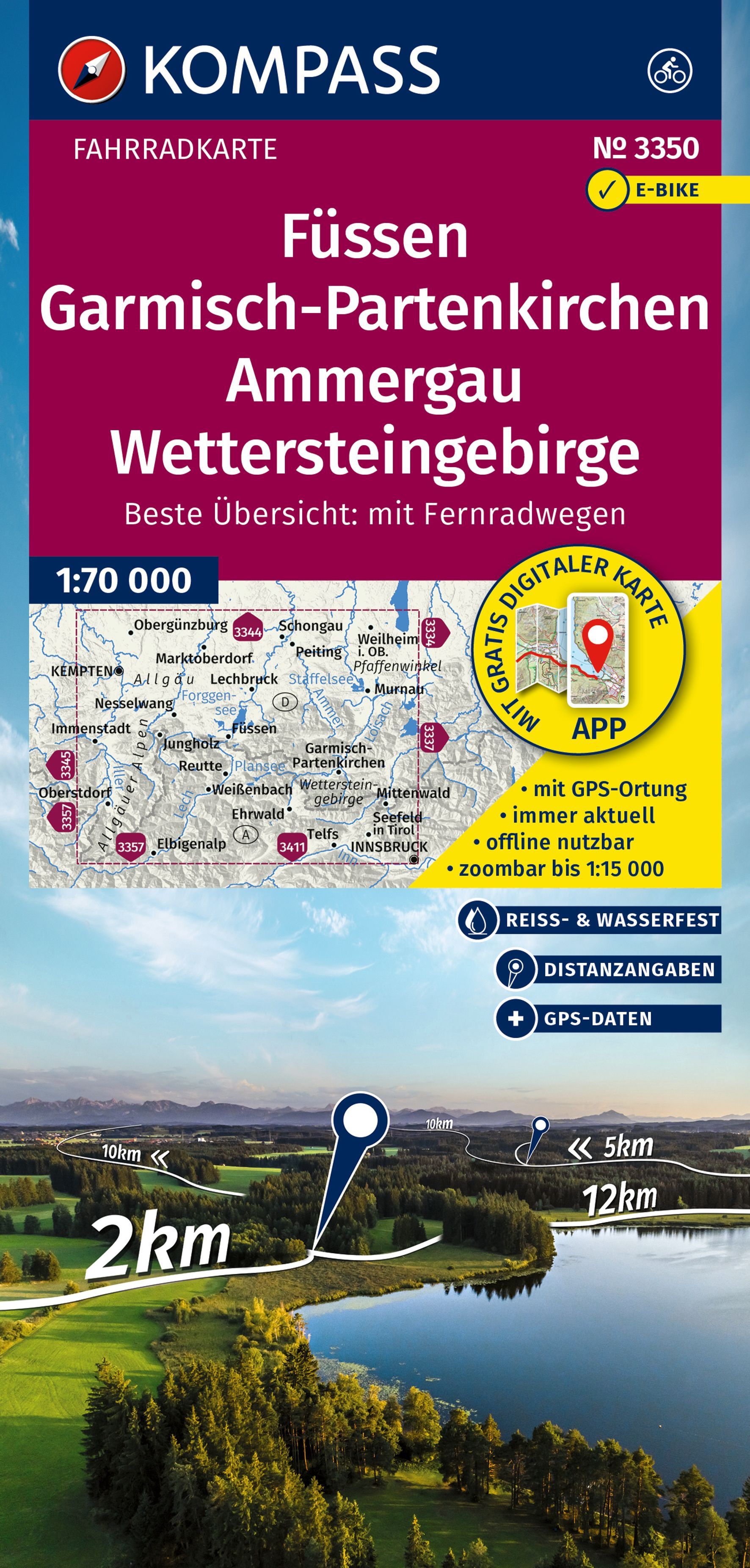 KOMPASS Fahrradkarte Füssen,Garmisch-Partenkirchen Werbung, Plakat