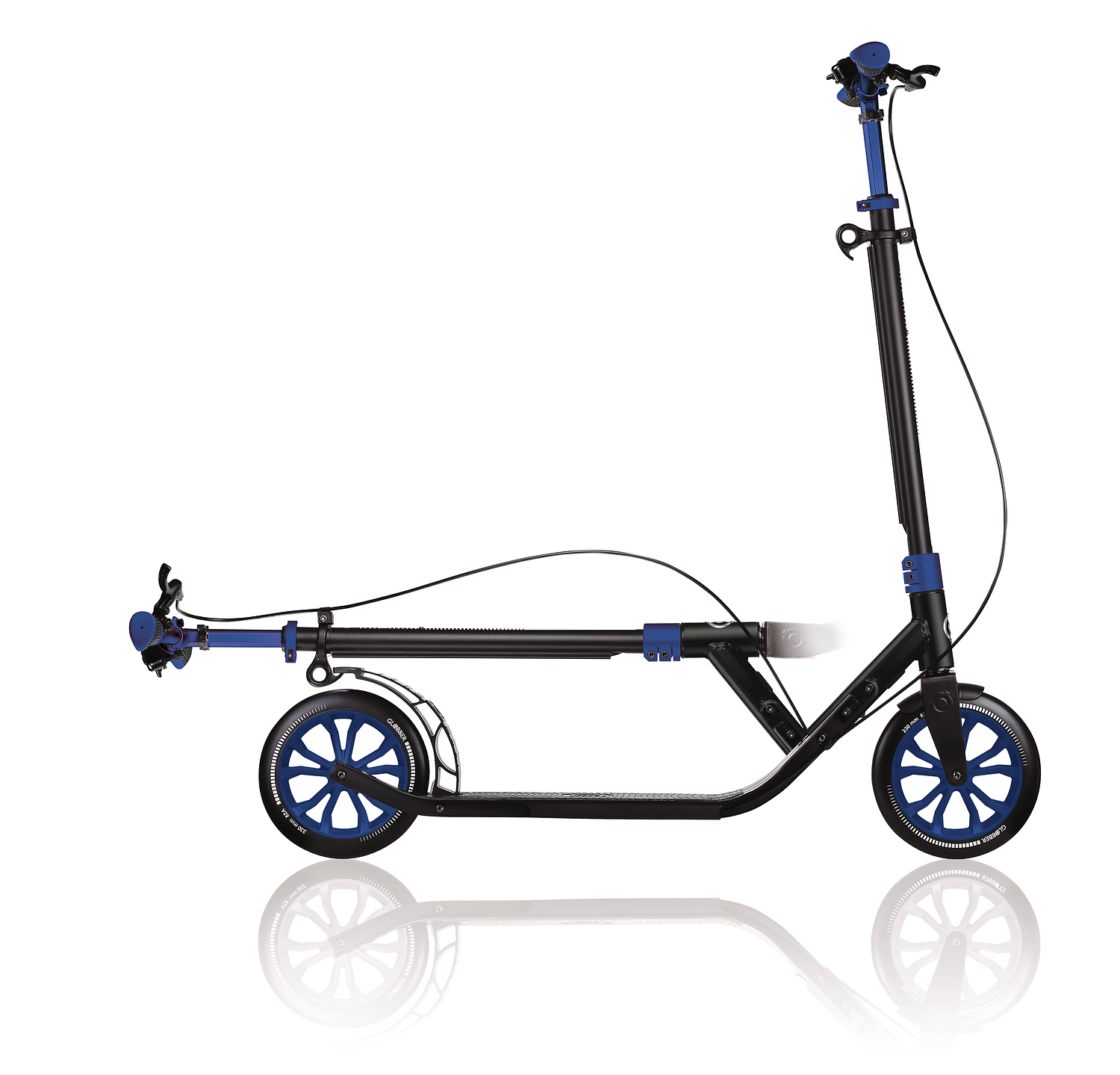 Kick-Scooter, Faltbarer Roller, Blau akzentuiert, Schwarz-Blau, Hinterrad Bremsdisk