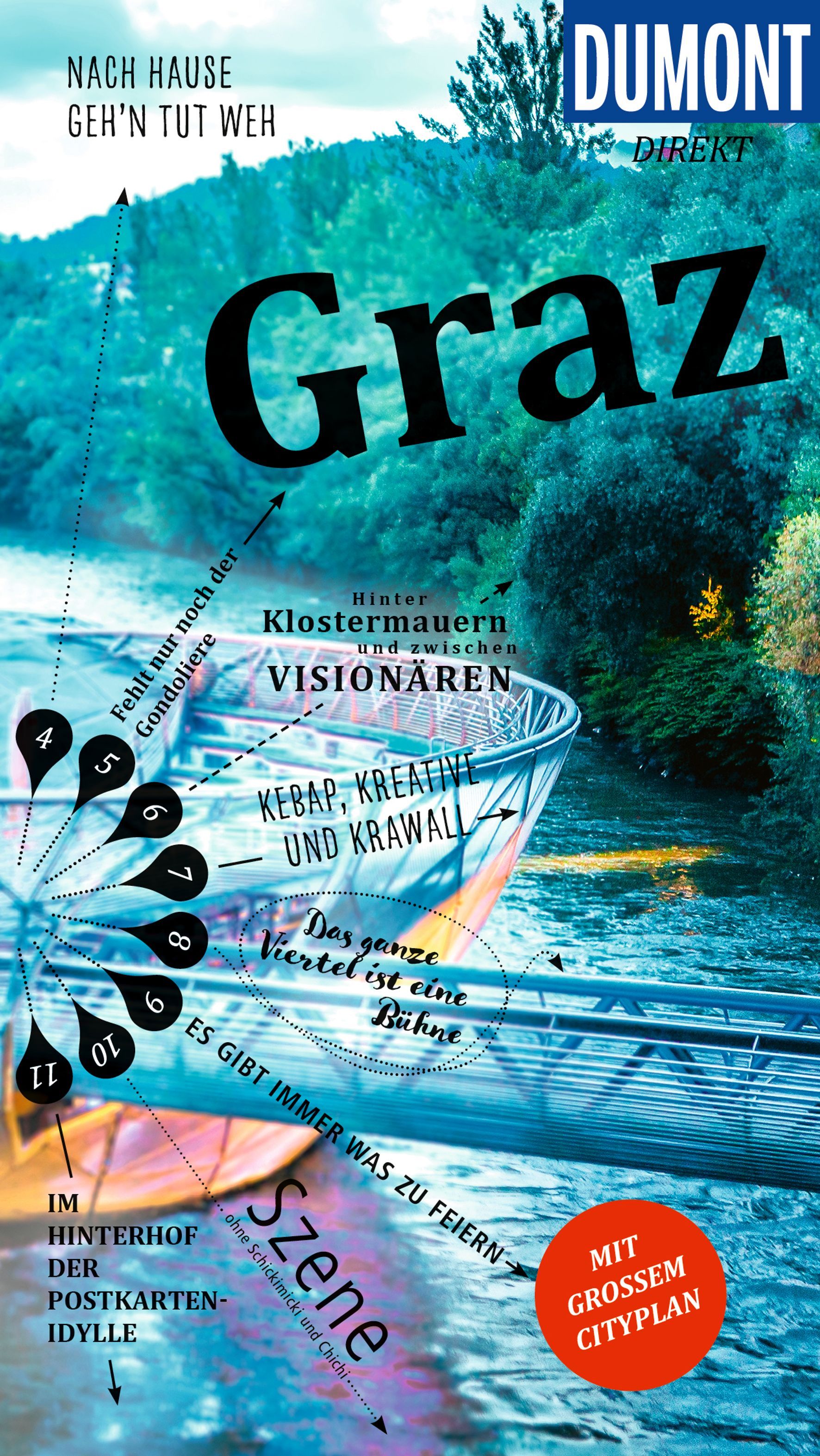 DuMont direkt Reiseführer Graz Cover Dumont Reiseführer Direct Graz. Fluss und Bäume am Ufer