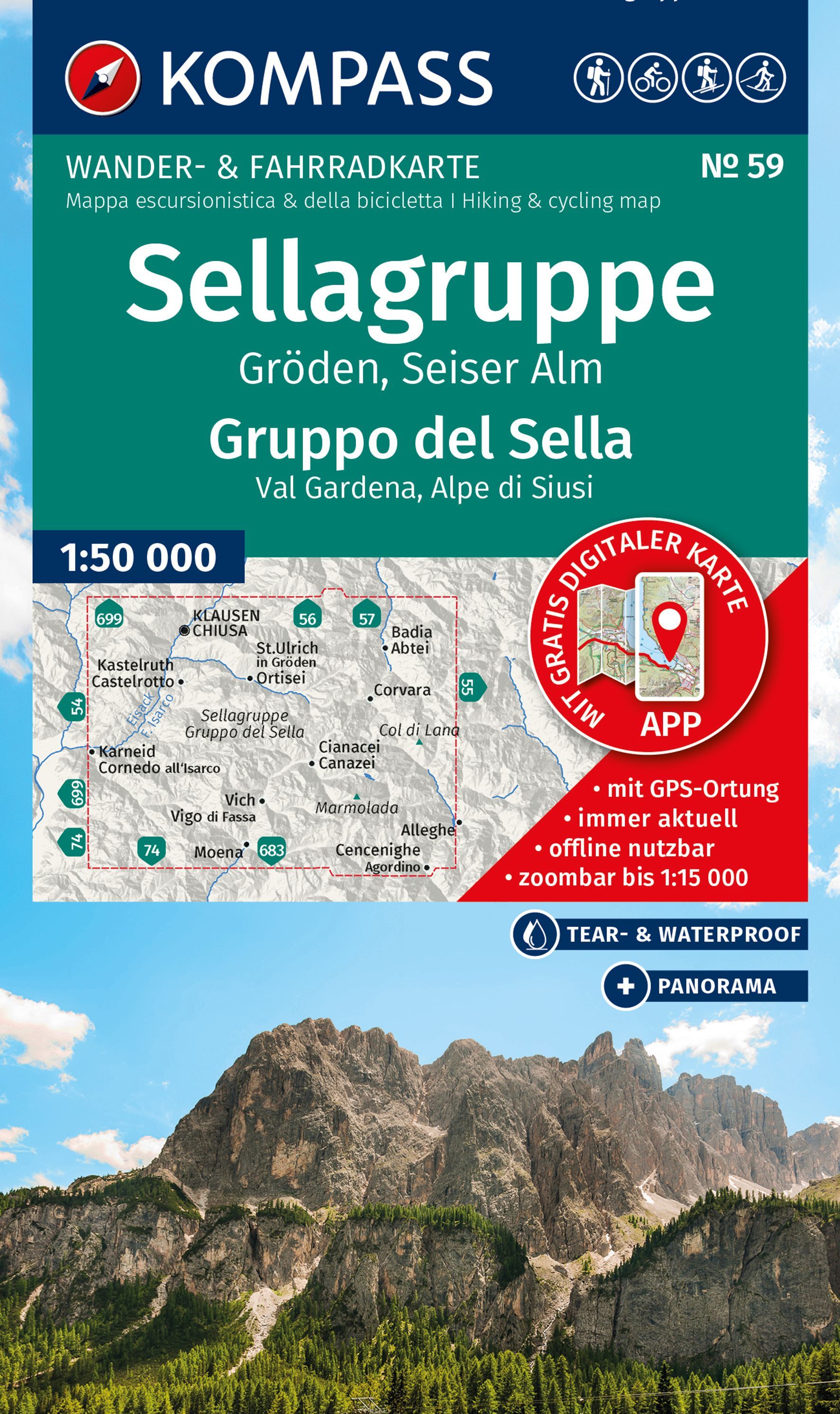 Wanderkarte, Kartenmaterial, Sellagruppe, Seiser Alm, Val Gardena