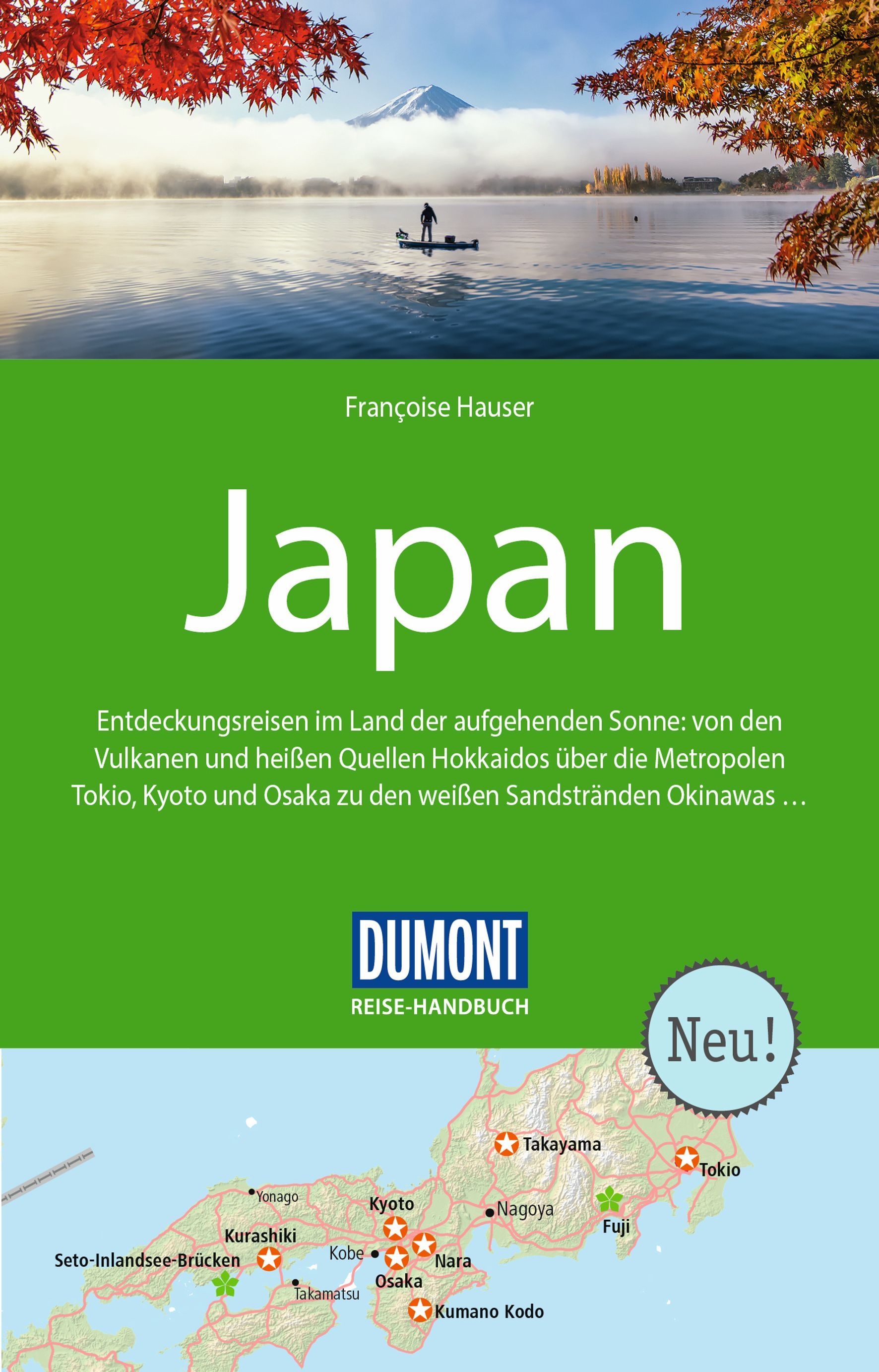 DuMont Reise-Handbuch Reiseführer Japan Cover Dumont Reiseführer Japan. Person in Bott auf See. Landkarte