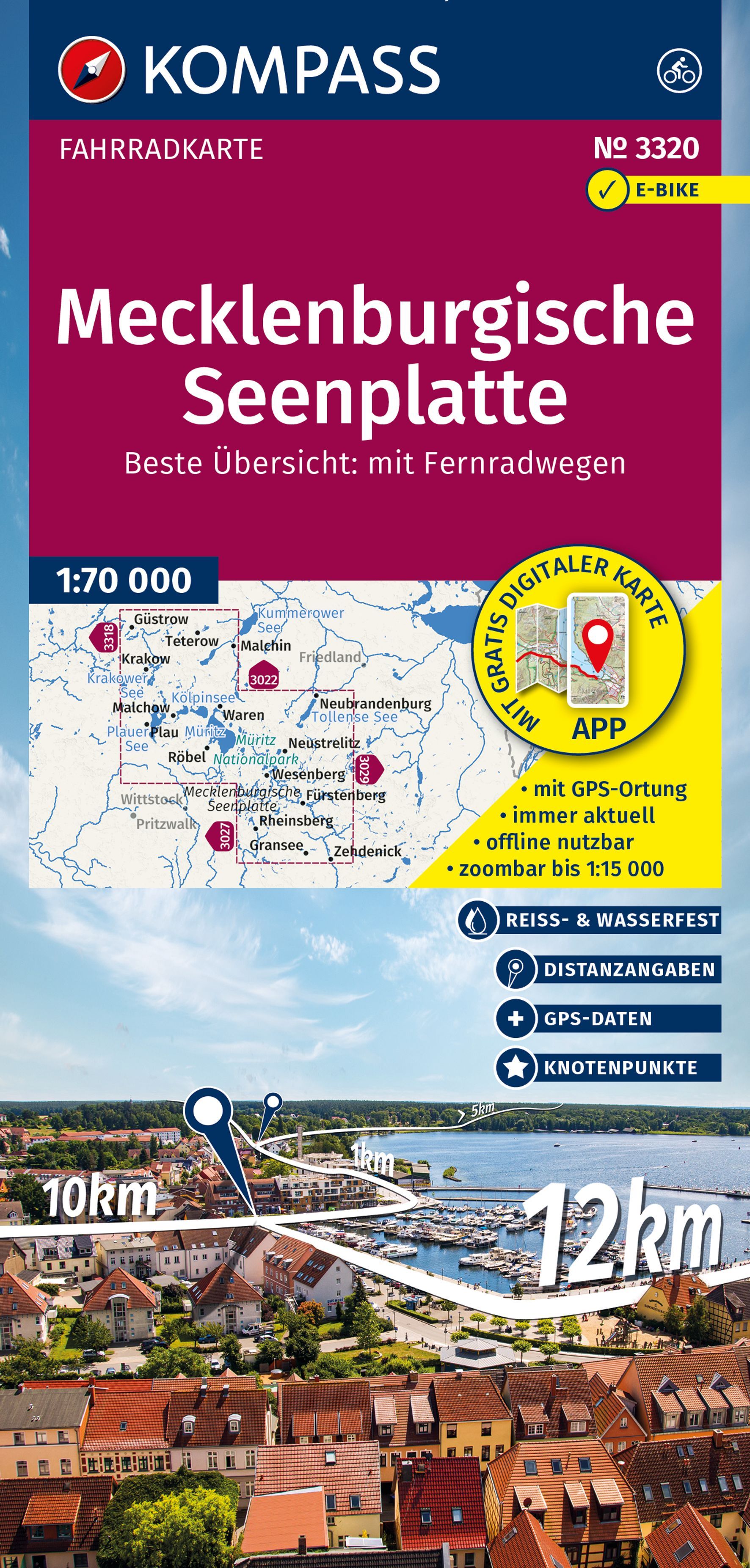 KOMPASS Fahrradkarte Mecklenburgische Seenplatte Werbung, Plakat, Wasser, Uferpromenade, Gebäude