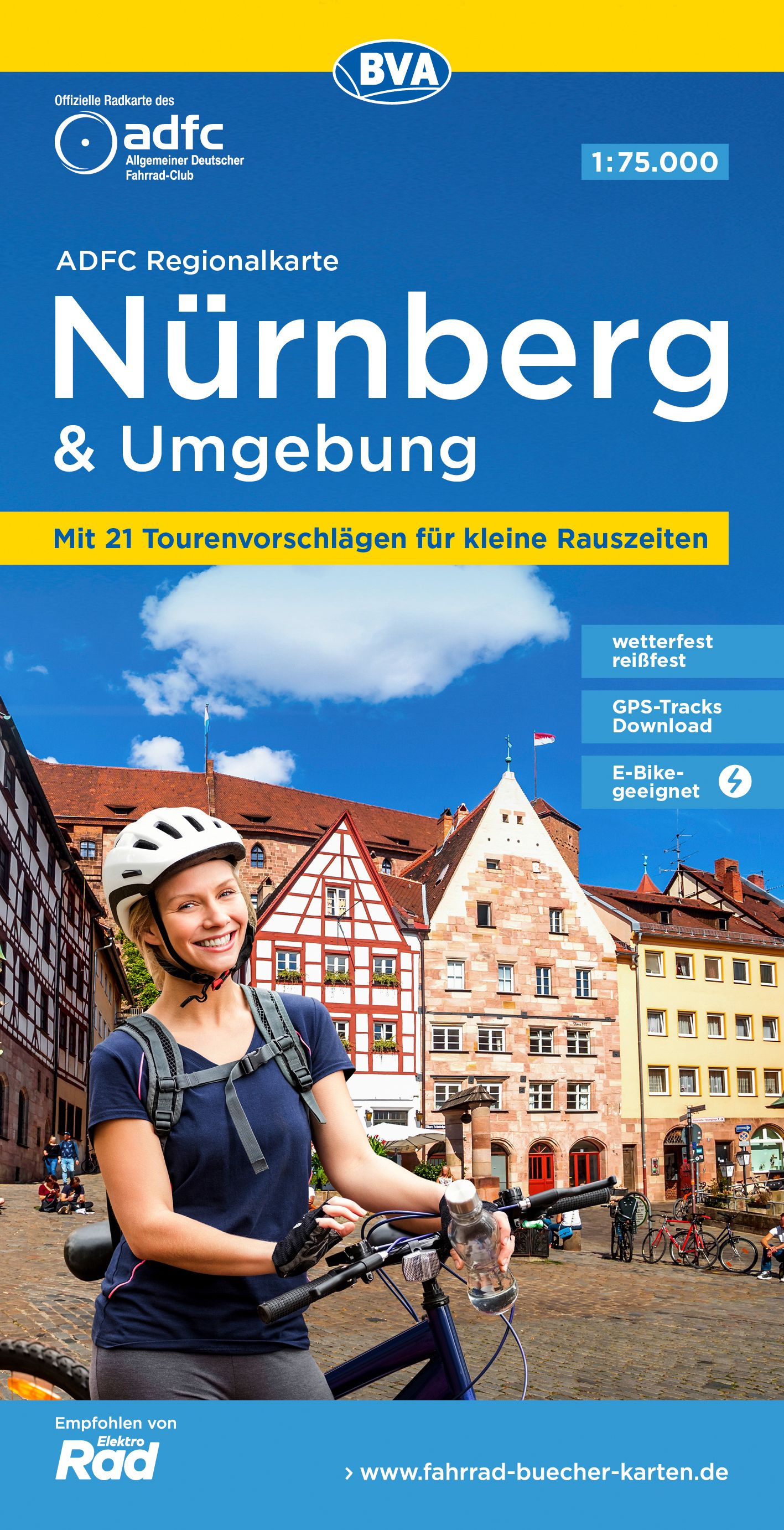 9783969900963 ADFC Regionalkarte Nürnberg & Umgebung, Radfahrerin vor Altstadt auf dem Titel