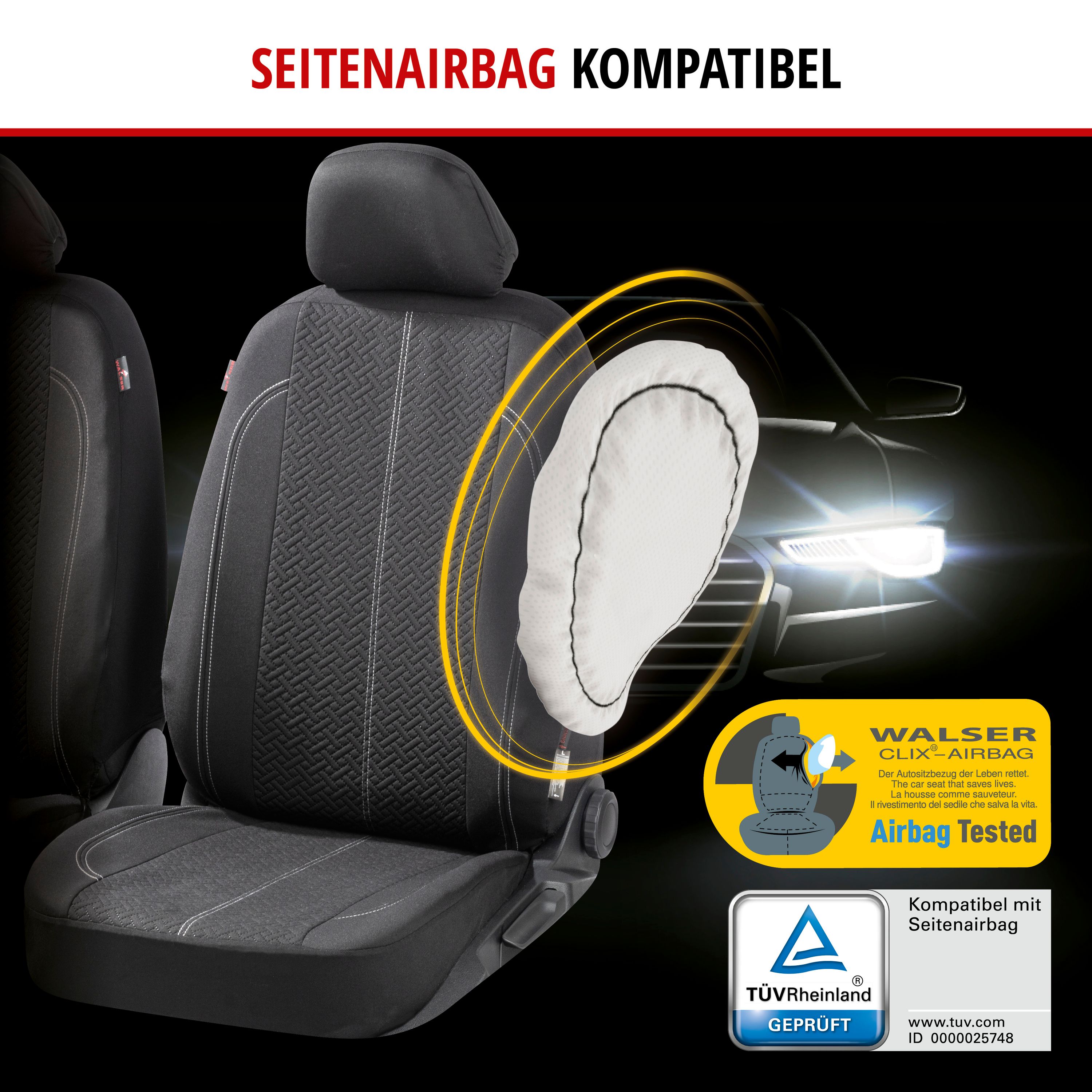9001778118547_005 Autositz mit Bezug, schwarz Seitenairbag geöffnet