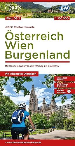 Radtourkarte, Österreich, Wien, Burgenland, Kilometerangaben