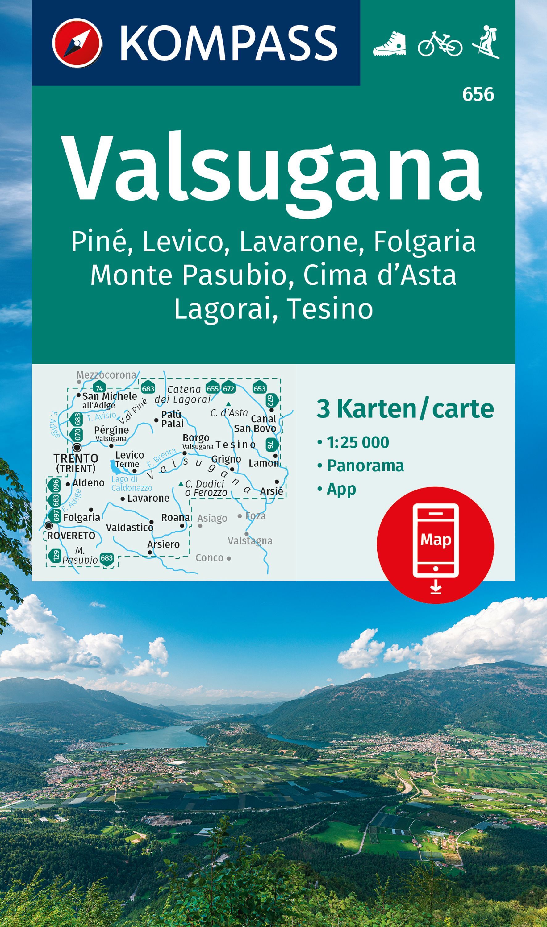 9783991540359 Cover Kompass Wanderkarte Valsugana