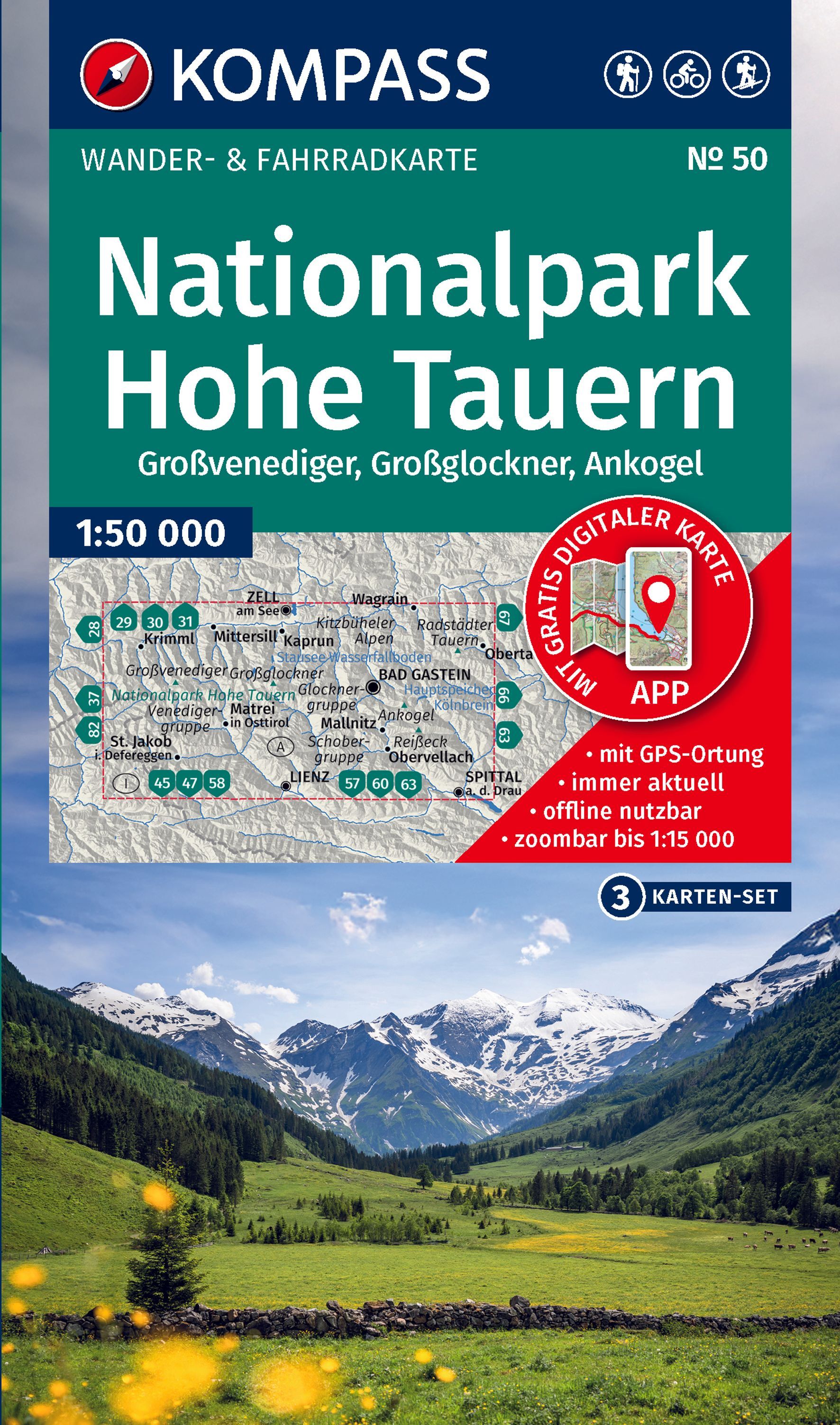 Wanderkarte, Nationalpark, Hohe Tauern, 3 Kartenset, GPS Karte