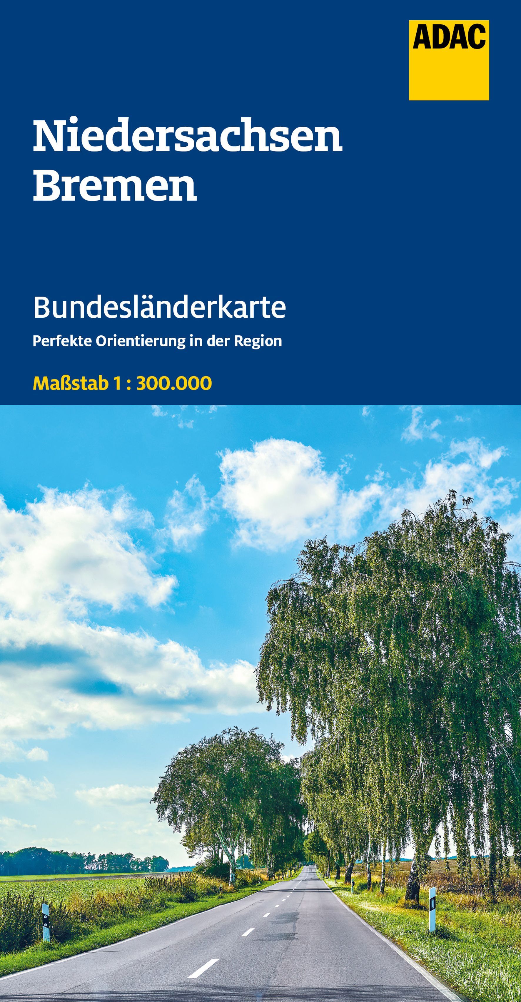 ADAC Bundesländerkarte Niedersachsen, Bremen Cover ADAC Bundesländerkarte Niedersachsen Bremen Straße mit Baumallee