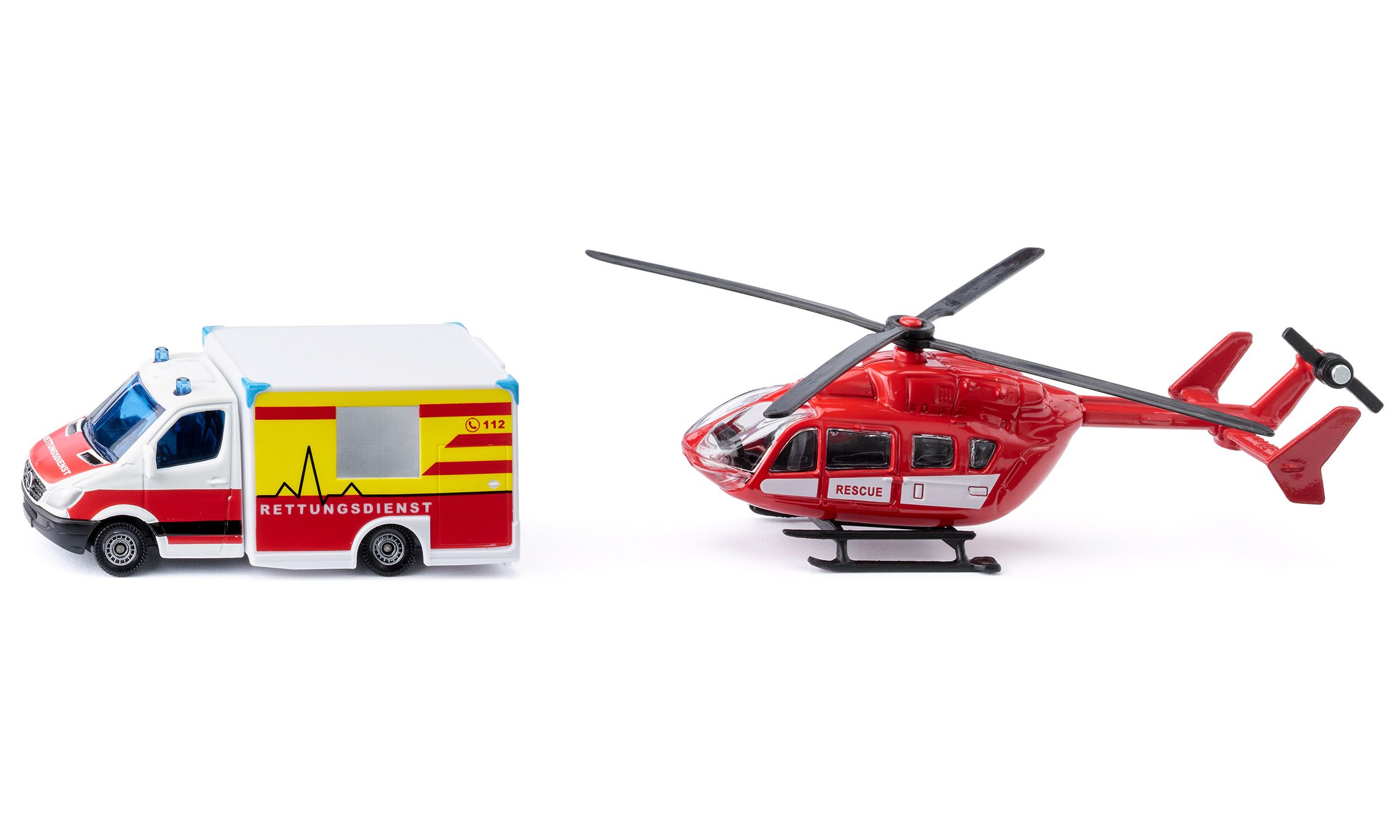 Siku Mercedes-Benz Rettungswagen und Helikopter Flugzeug, Hubschrauber, Transport, Fahrzeug, Lieferwagen