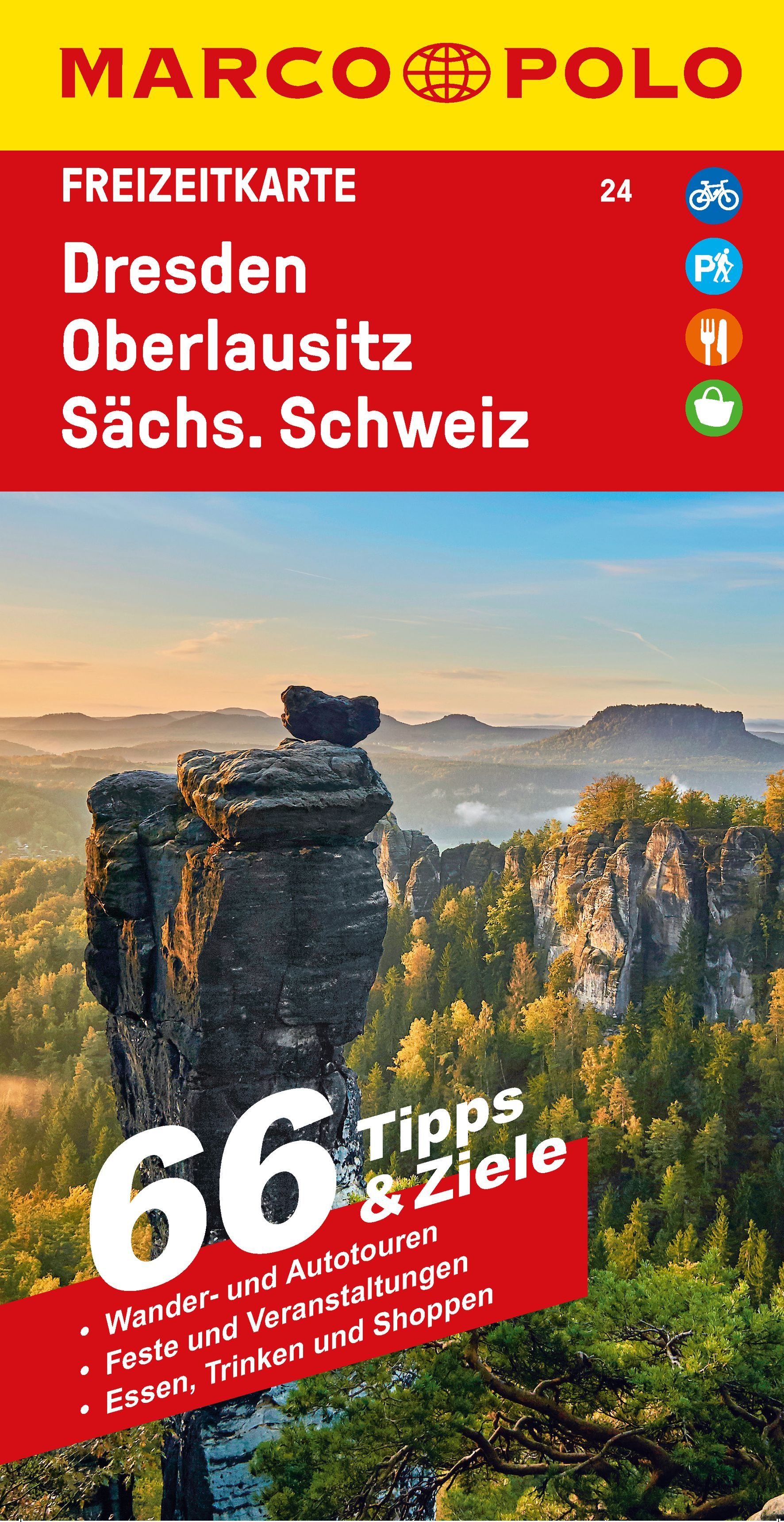 9783575016454 MARCO POLO Freizeitkarte Dresden, Oberlausitz, Cover Langer Felsen vor einem Wald