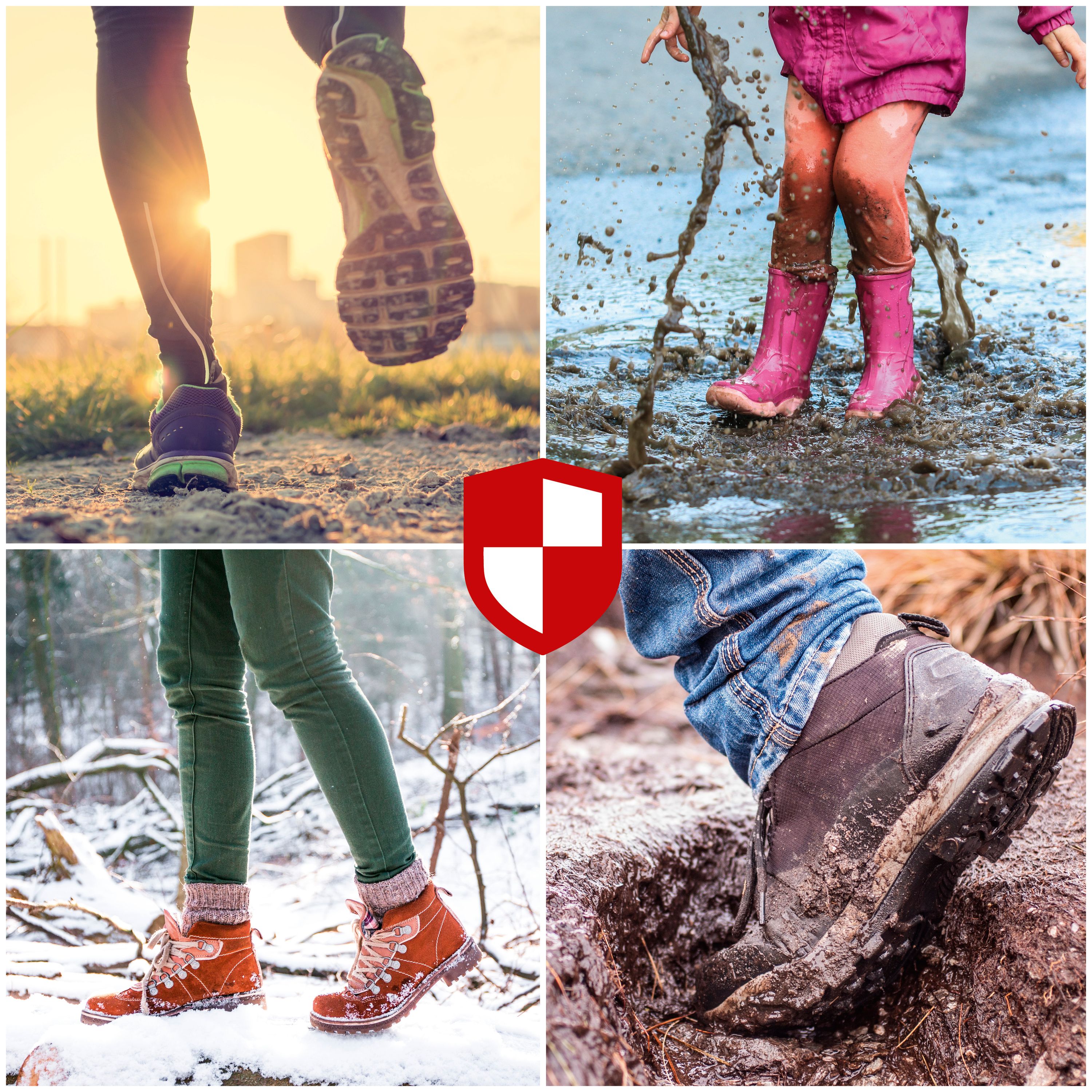 Beispielbilder von stark verschmutzen Schuhen in der Natur